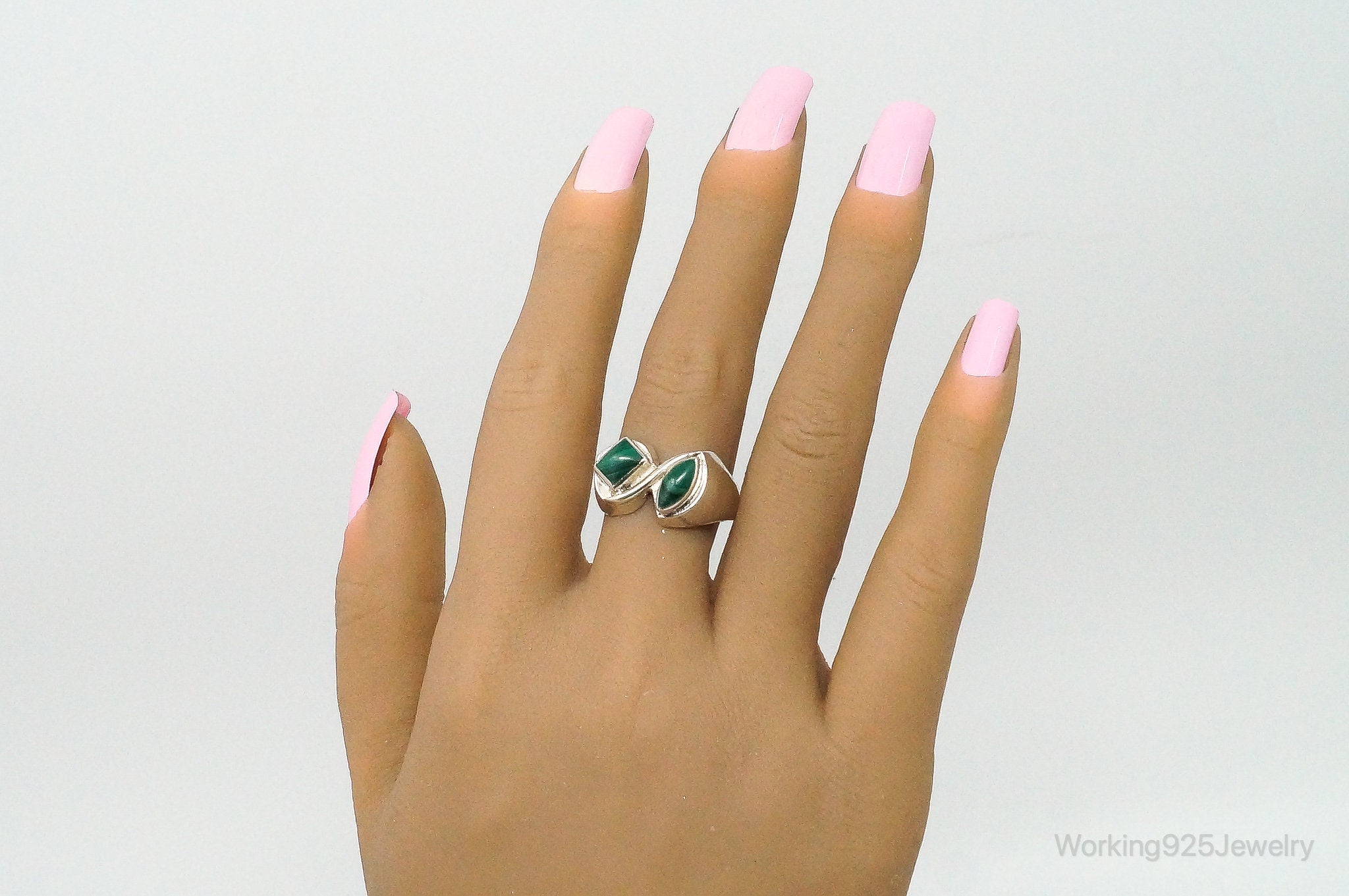 Vintage Southwest Malachite 950 Silver Ring - Size 9.25