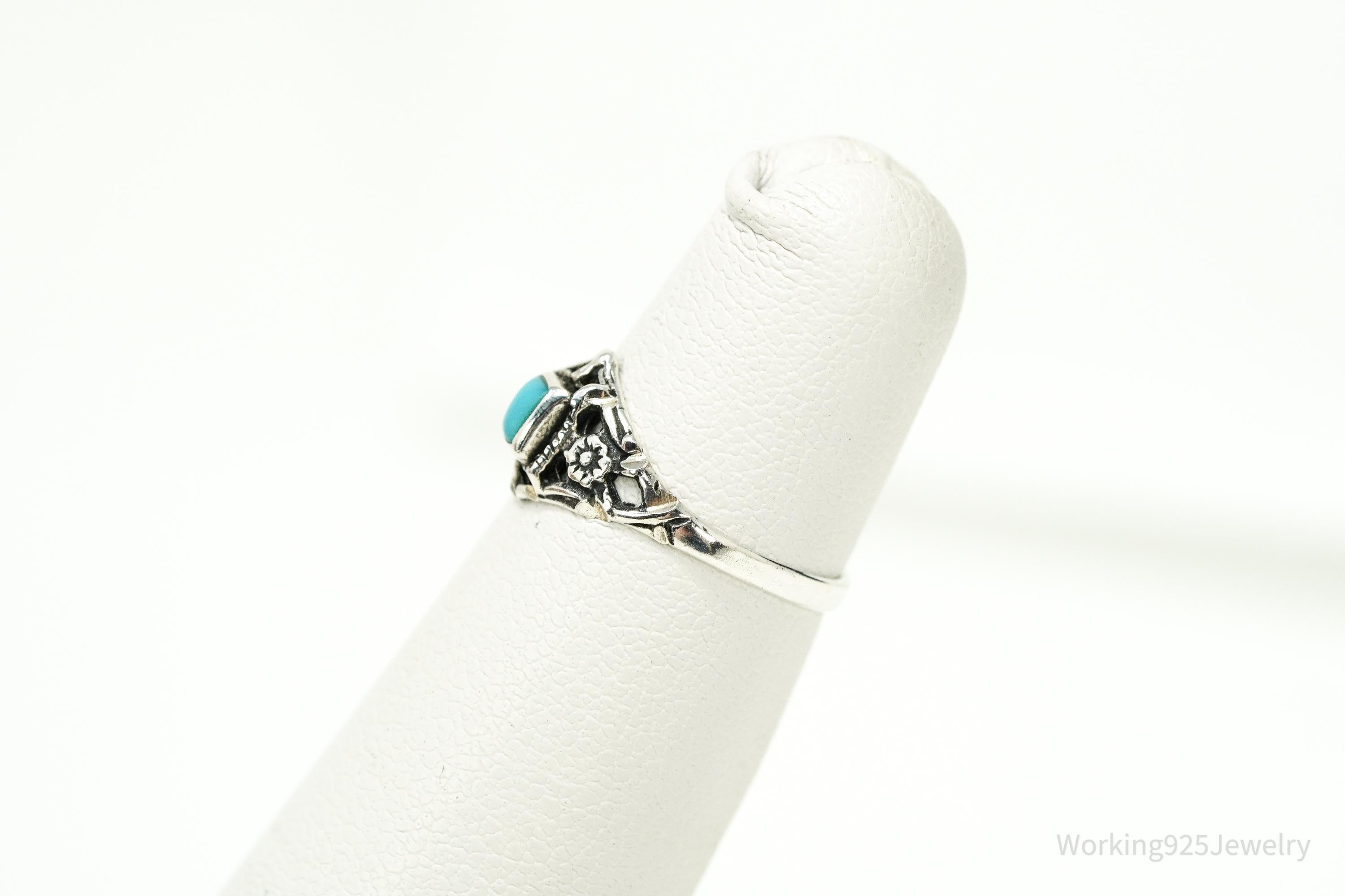 Vintage Native American Turquoise Handmade Sterling Silver Ring - Size 3