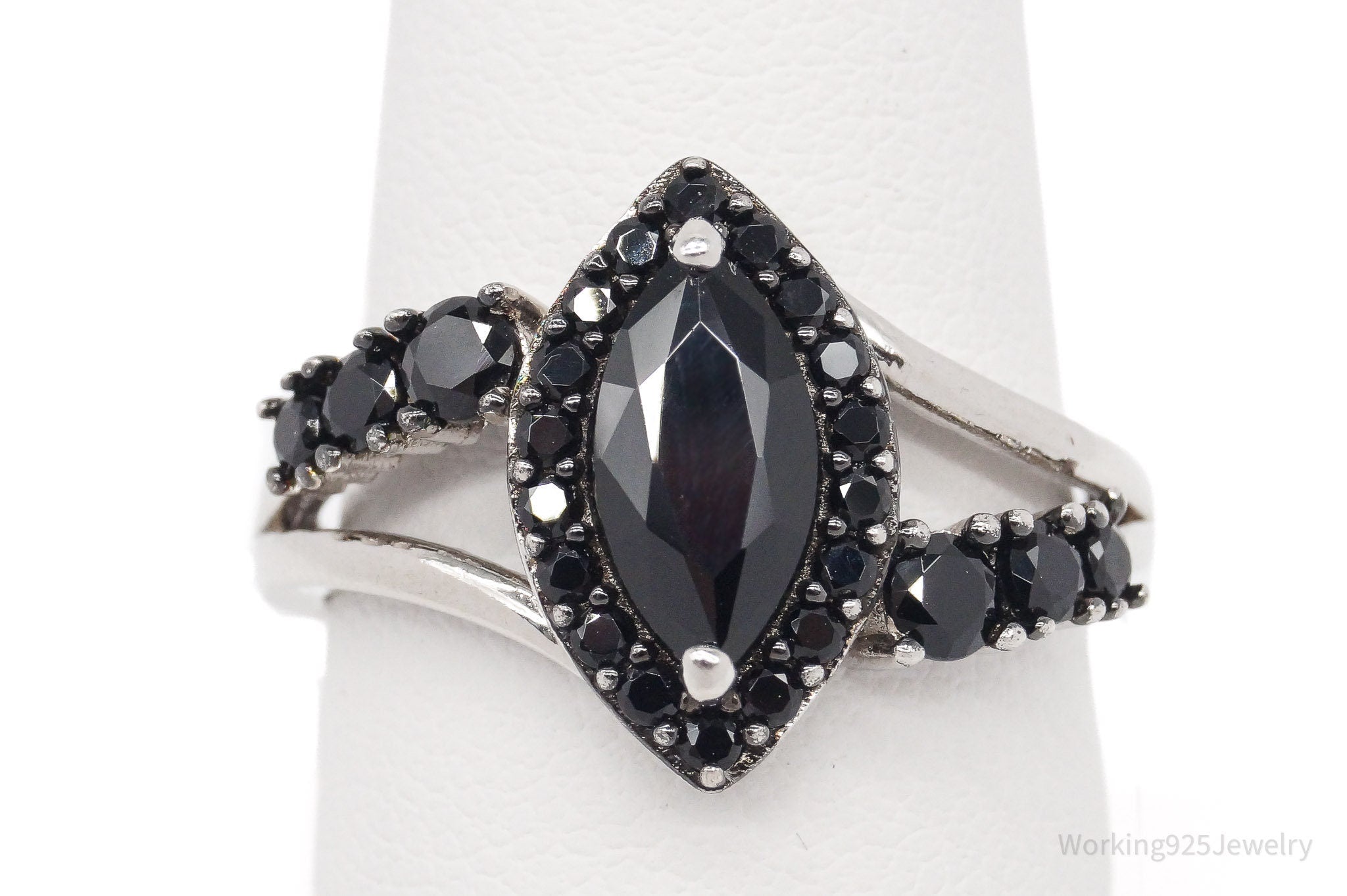 Designer BBJ Black Spinel Sterling Silver Ring - Size 9