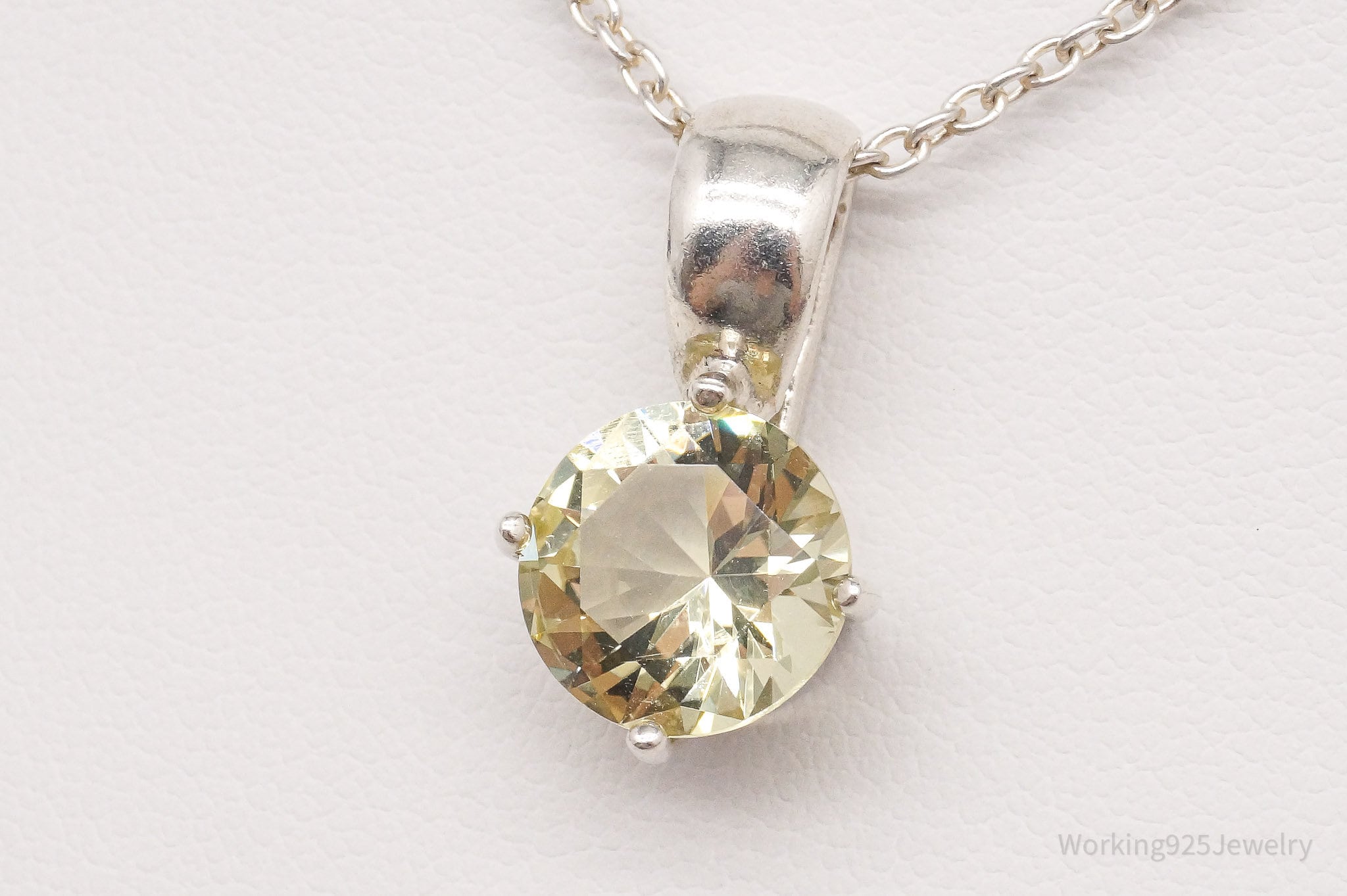 Vintage Lemon Quartz Sterling Silver Necklace 18"