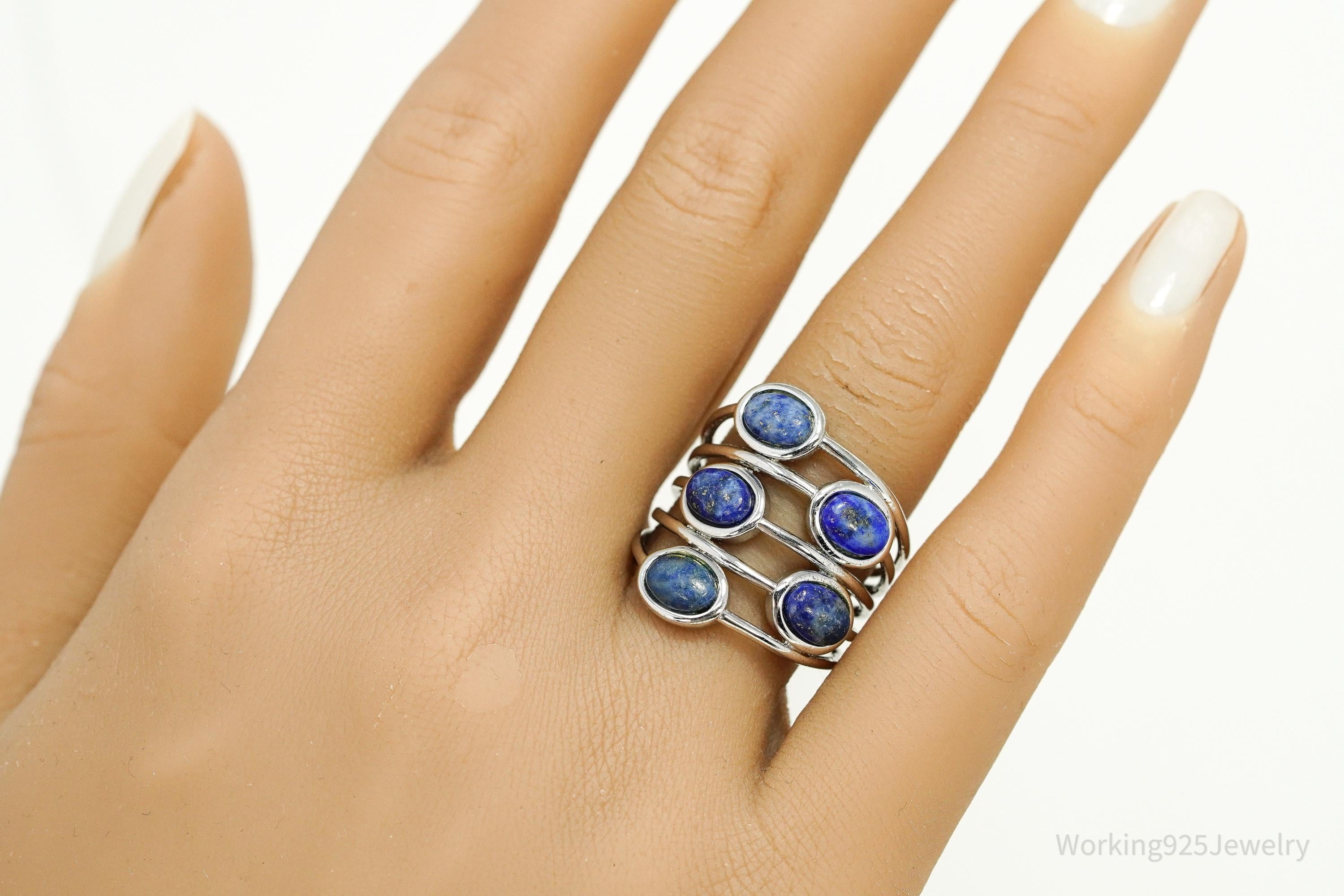Vintage Lapis Lazuli Sterling Silver Plated Ring - Size 8.75