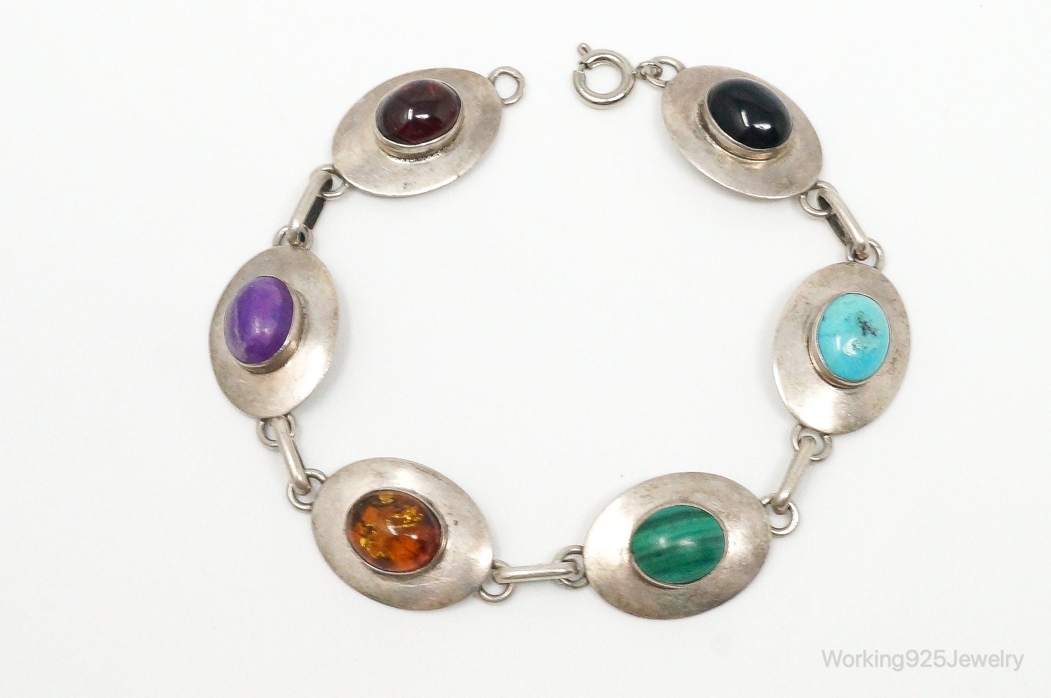 Vintage Multi Gem Sterling Silver Bracelet