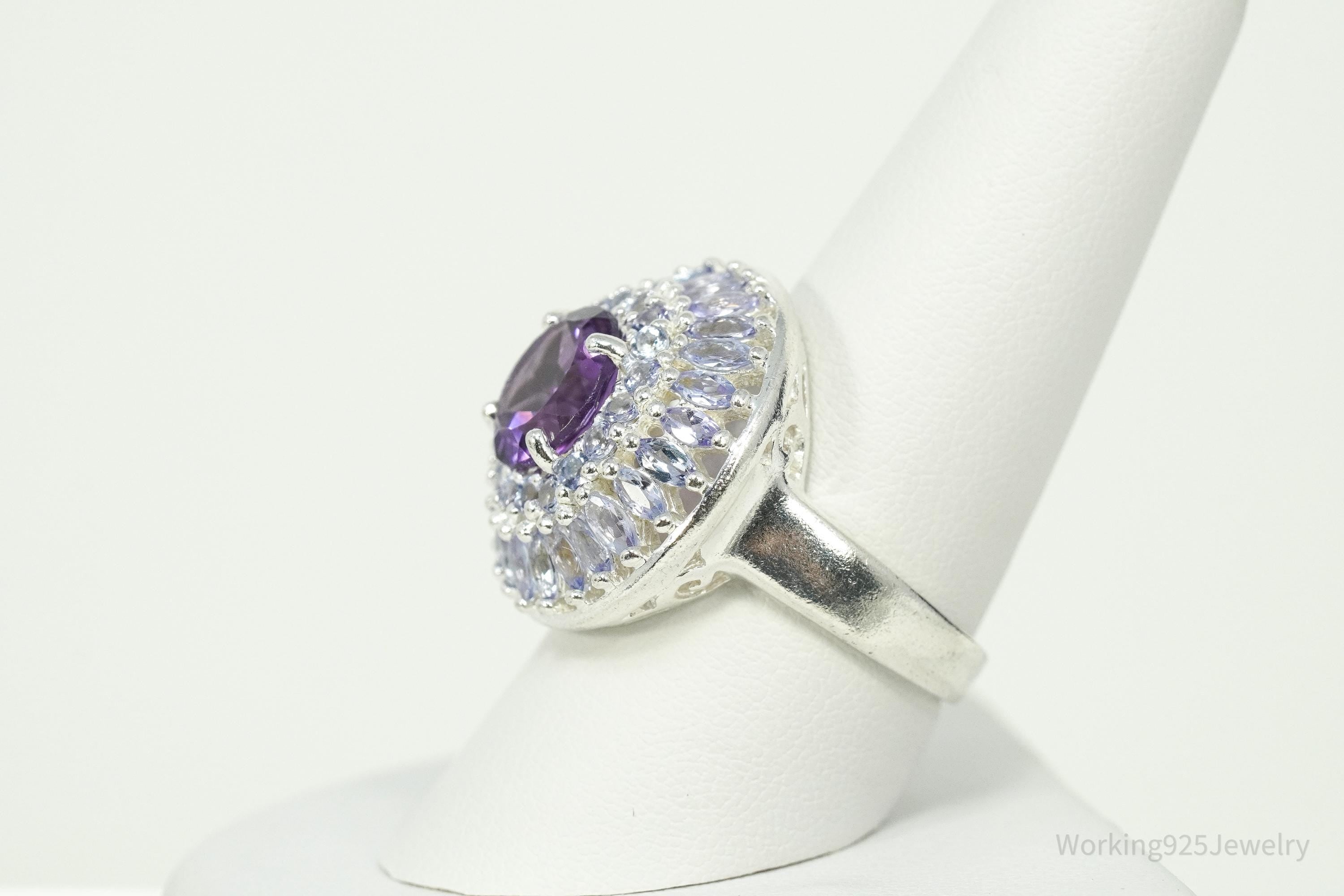 Vintage Amethyst & Iolite Sterling Silver Ring - Size 9