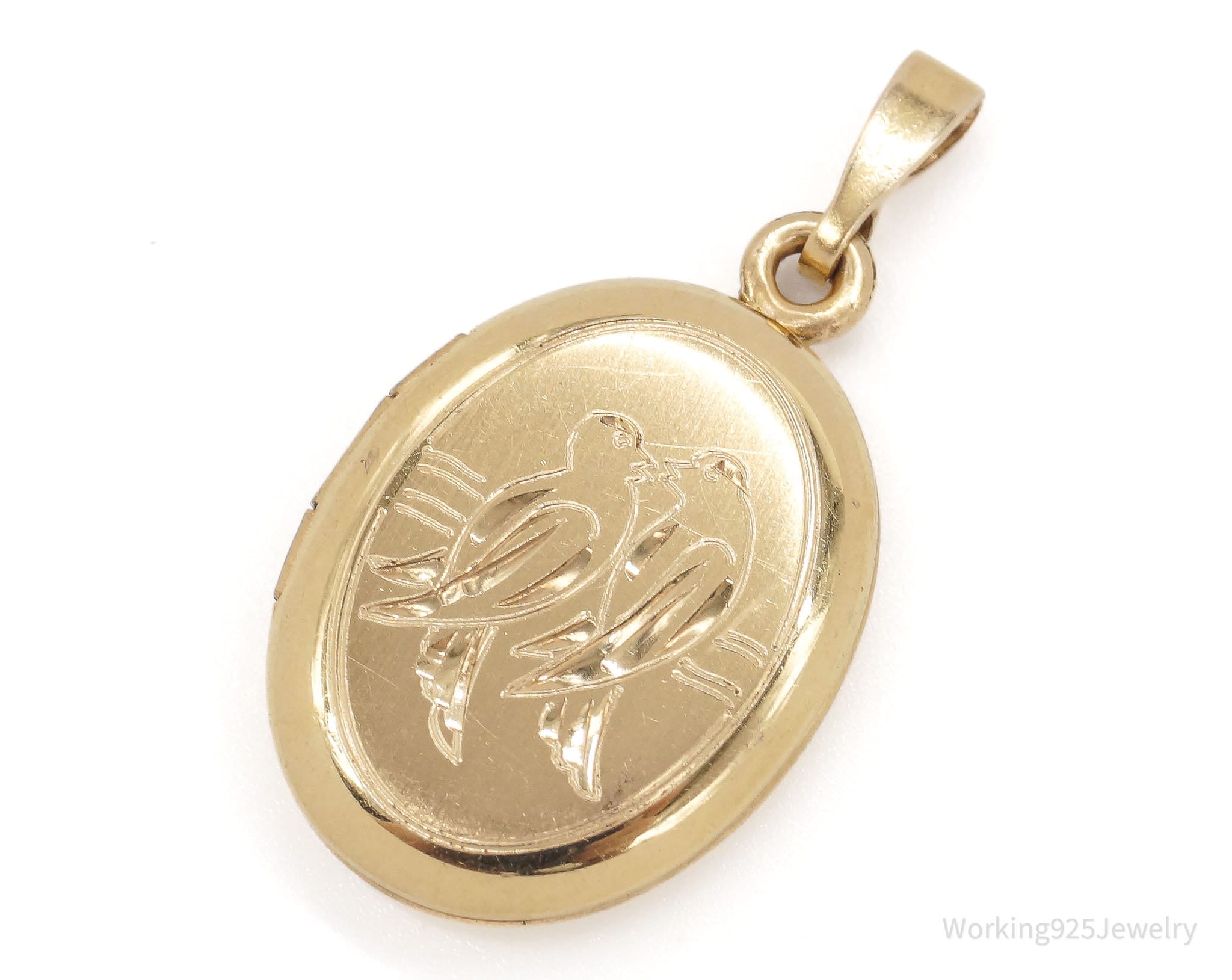 Large Vintage Floral Etched Gold Vermeil Sterling Silver Locket Pendant