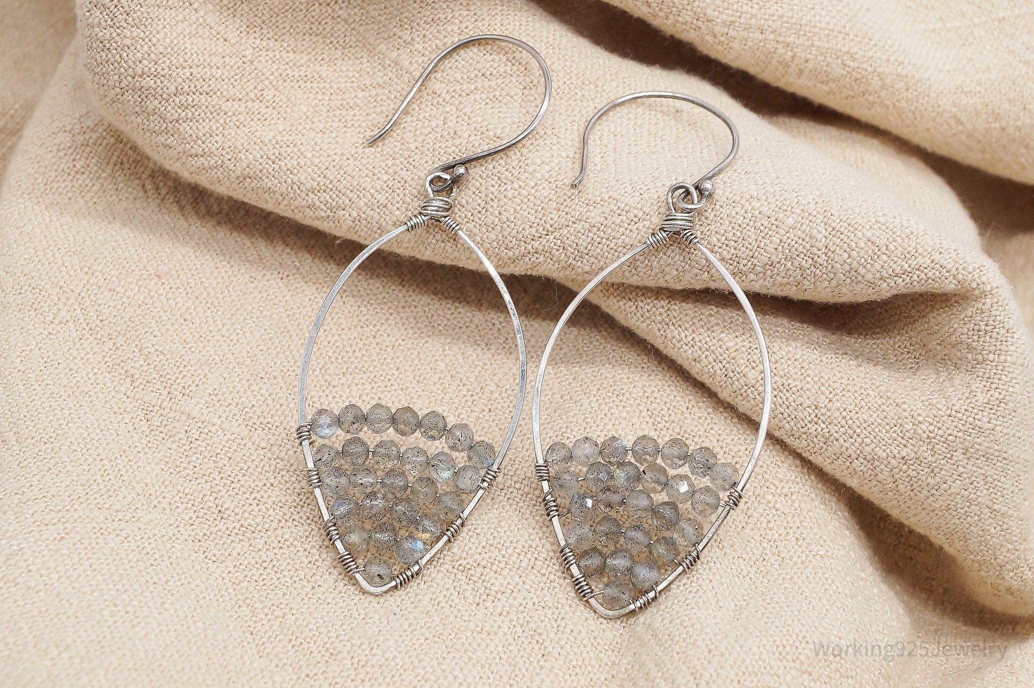 Vintage Labradorite Beaded Silver Earrings
