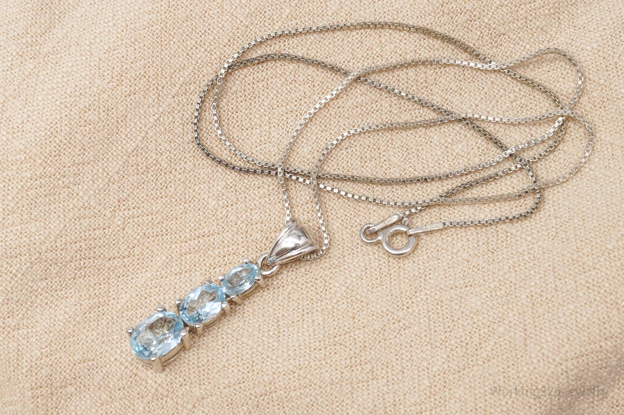 Vintage Blue Topaz Sterling Silver Necklace 18"