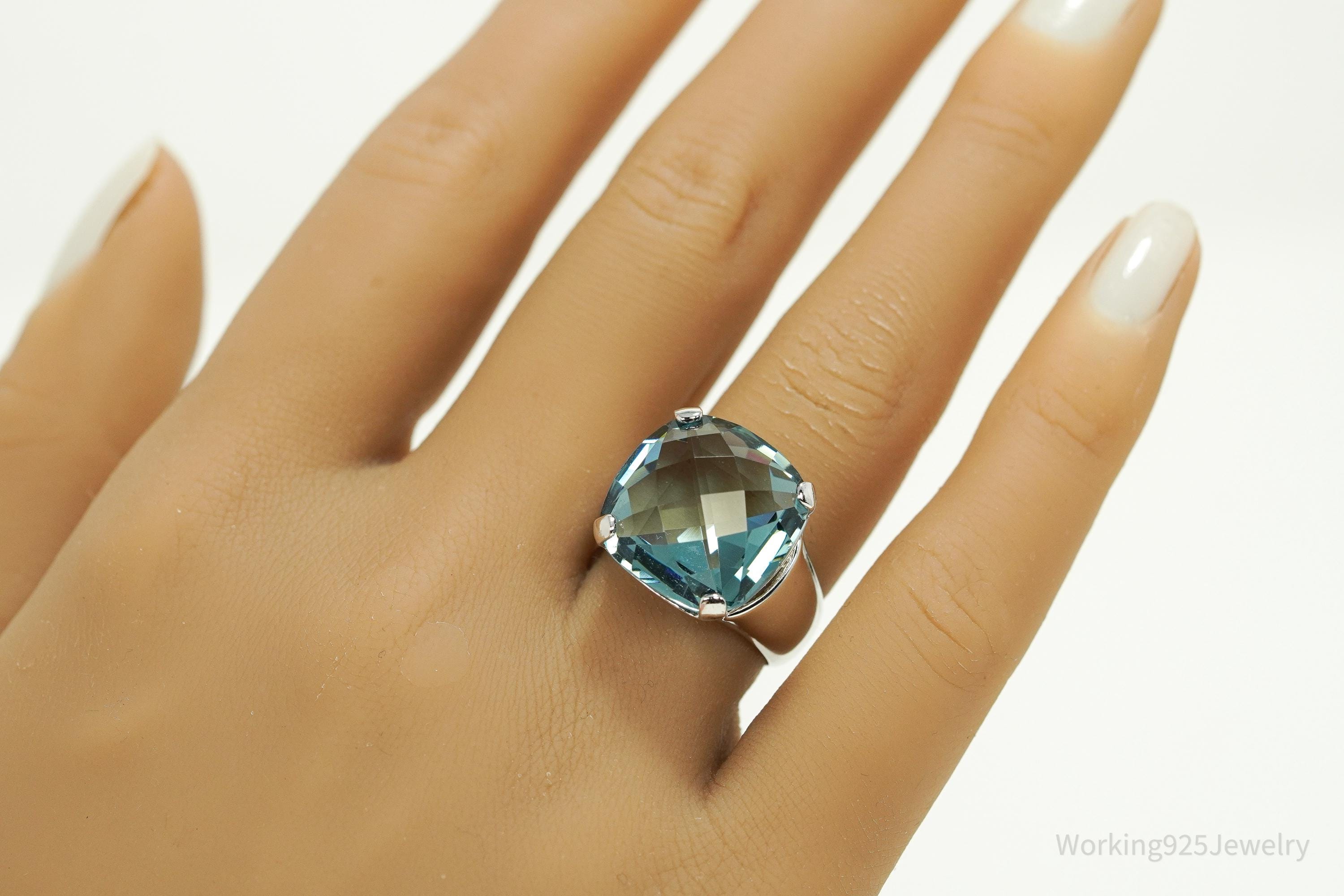 Vintage Blue Swarovski Crystal Silver Ring Size 6.75