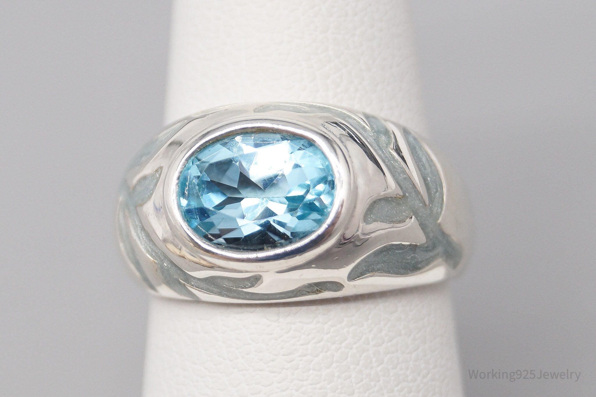 Vintage Blue Topaz Blue Enamel Sterling Silver Ring - Size 6.75