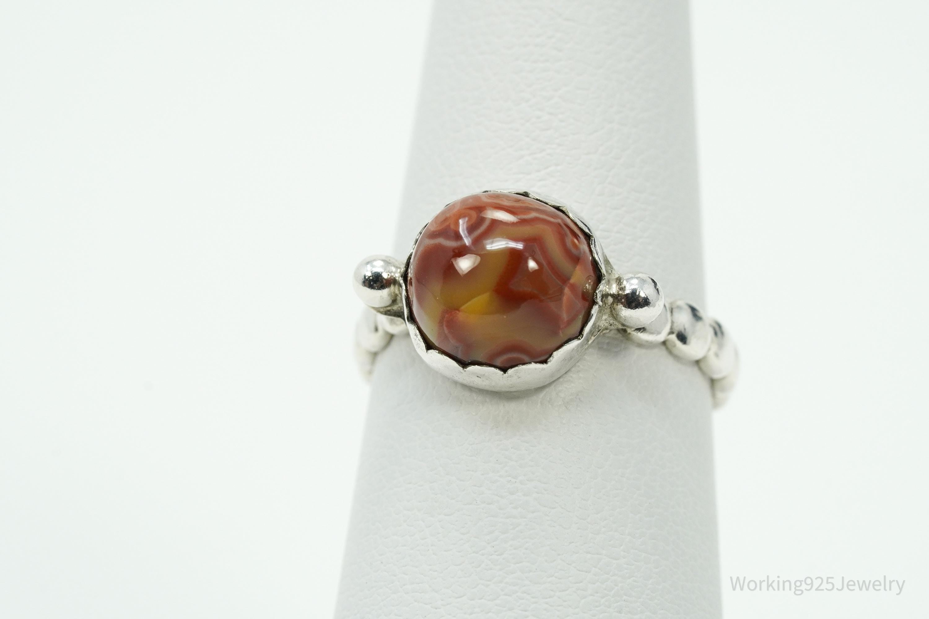 Vintage Agate Modernist Style Silver Ring - Size 7