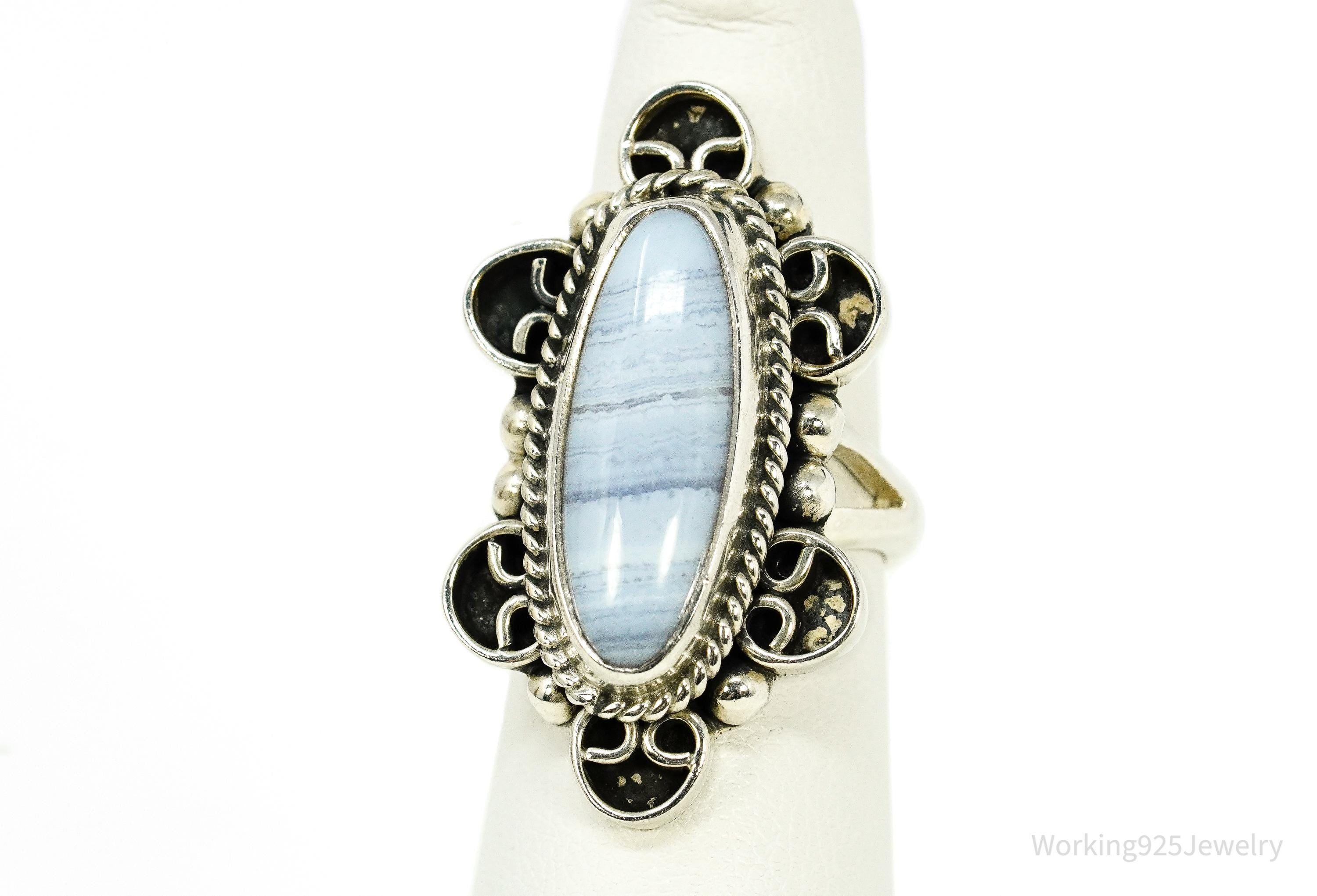 Vintage Mexico CII Blue Lace Agate Sterling Silver Ring Size 6