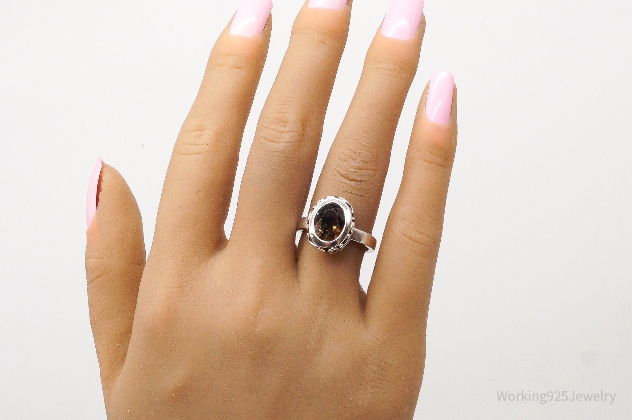 Designer Silpada Smoky Topaz Scroll Sterling Silver Ring - Size 7