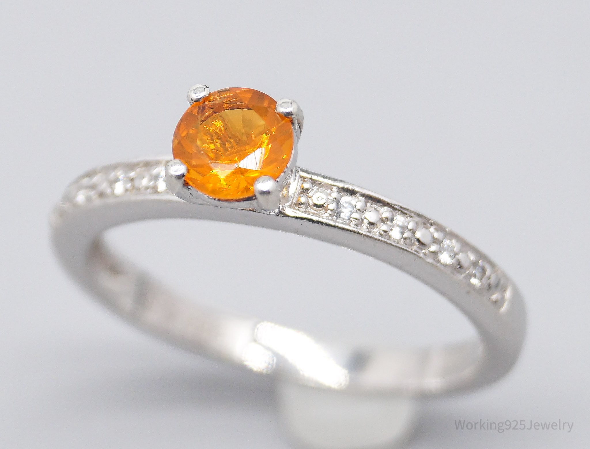 JTV Fire Opal & White Topaz Sterling Silver Ring - Size 8