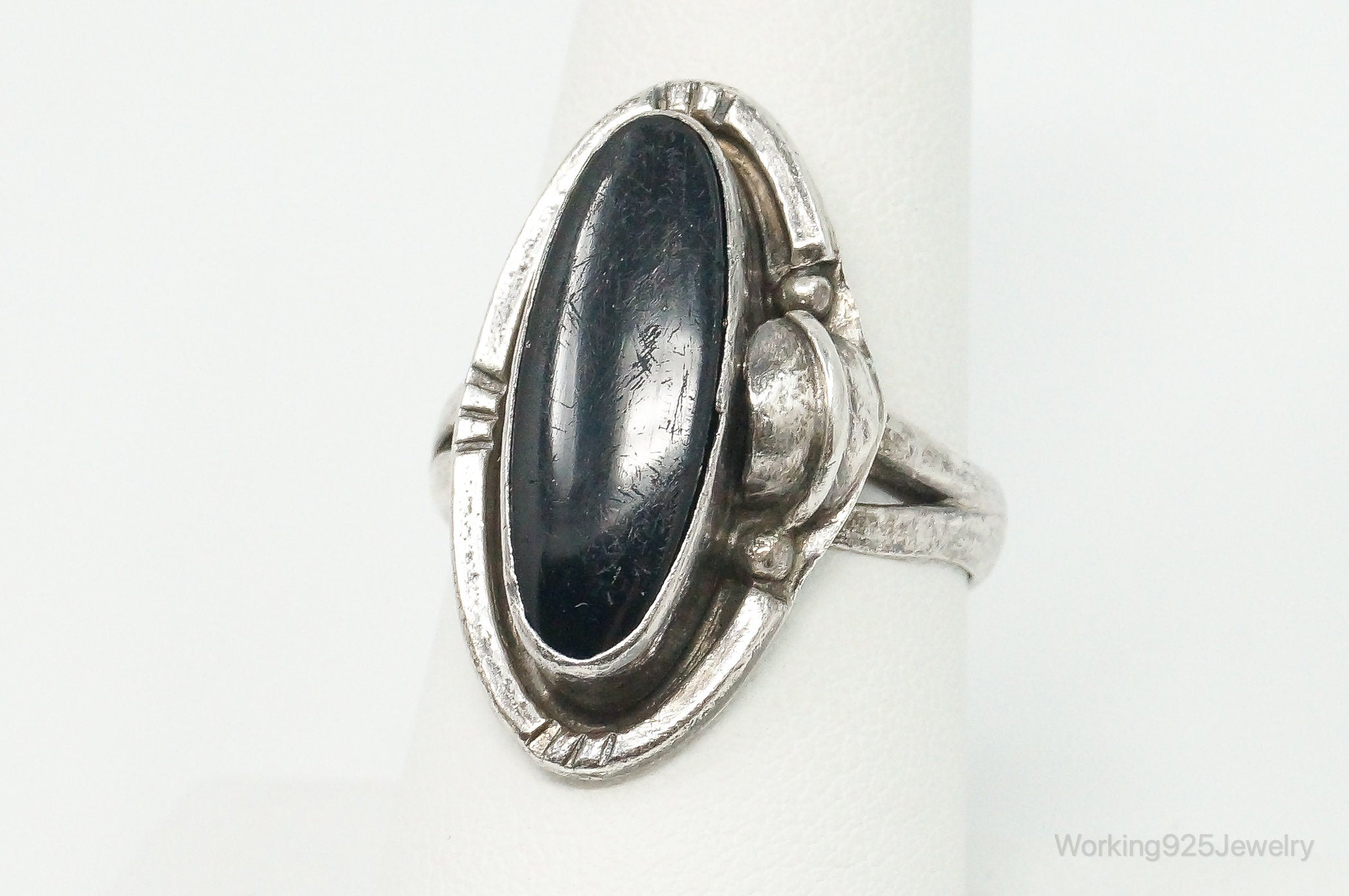 Vintage Mexico Designer Black Onyx Sterling Silver Ring - Size 8.75