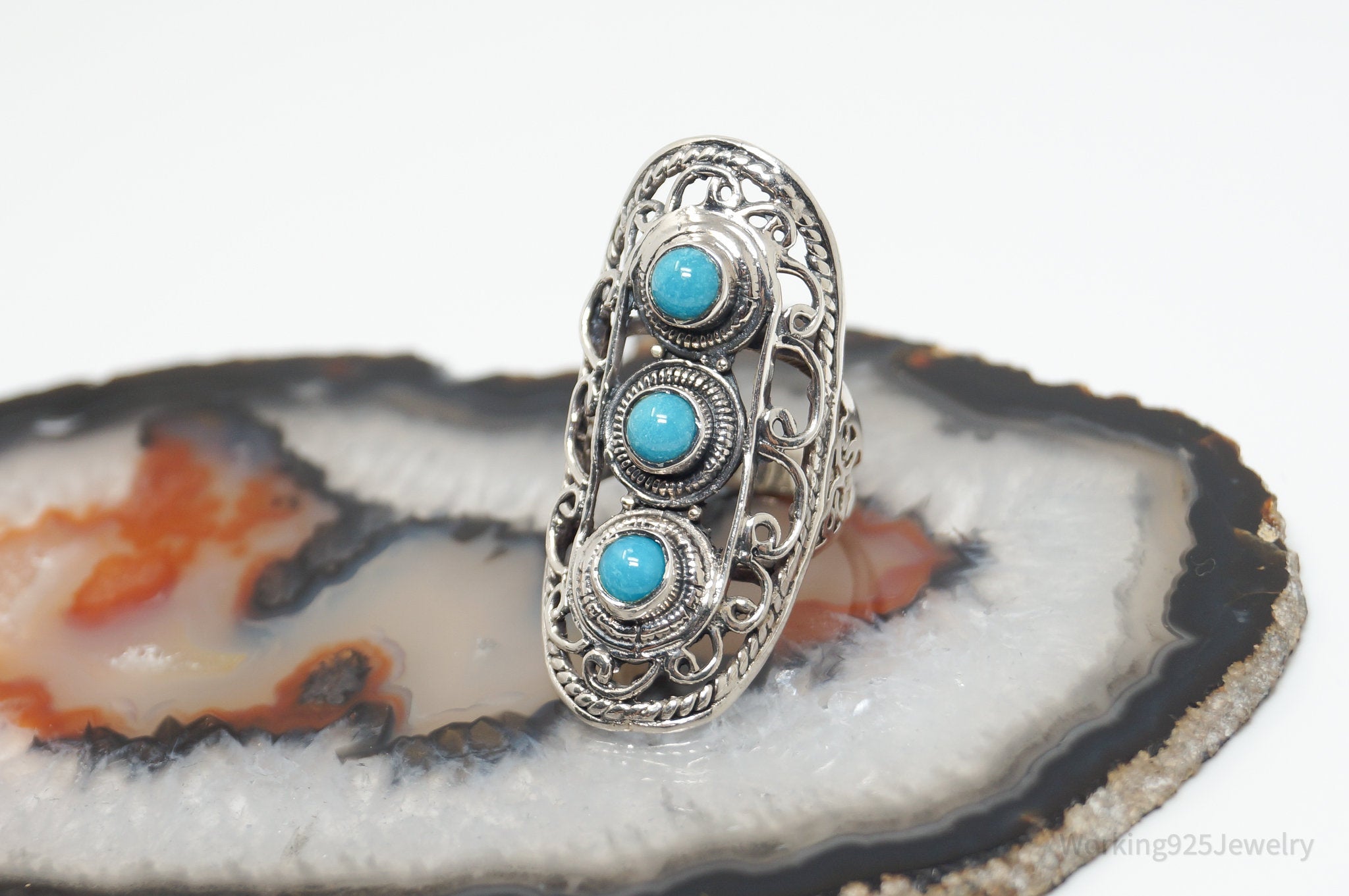 Vintage Southwestern Style Turquoise Sterling Silver Ring - Sz 7