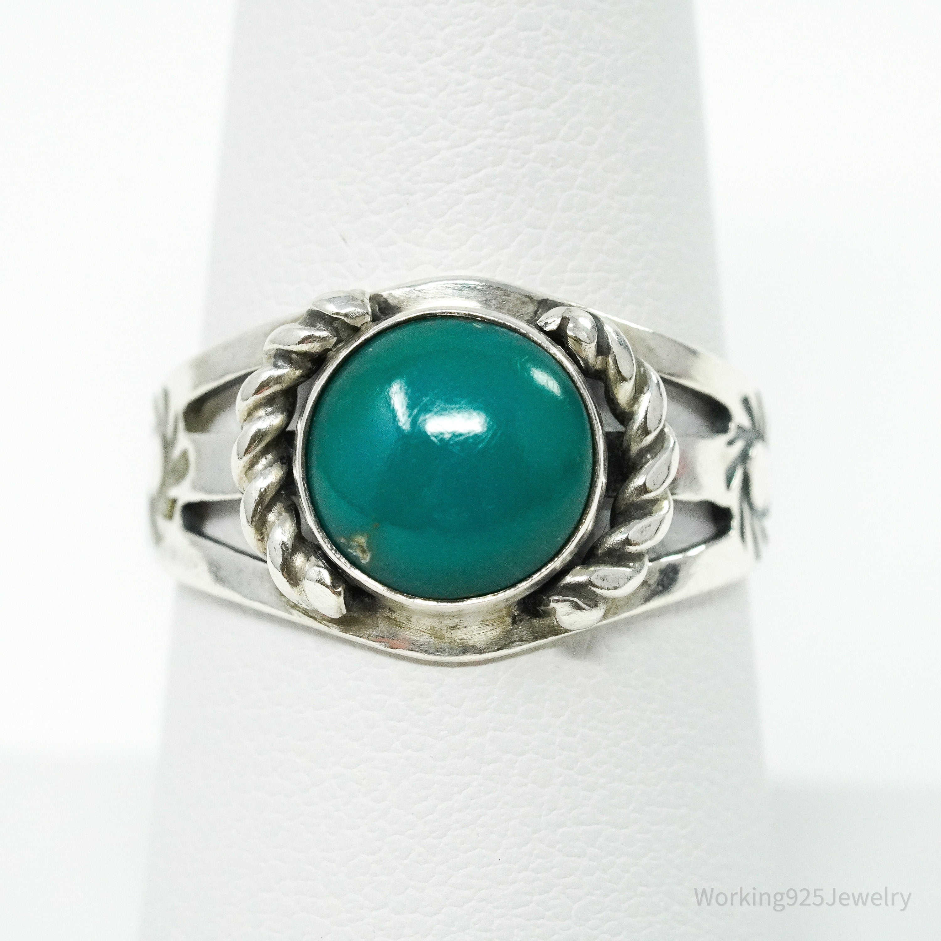 Vintage Native American Turquoise Sterling Silver Ring - Size 8