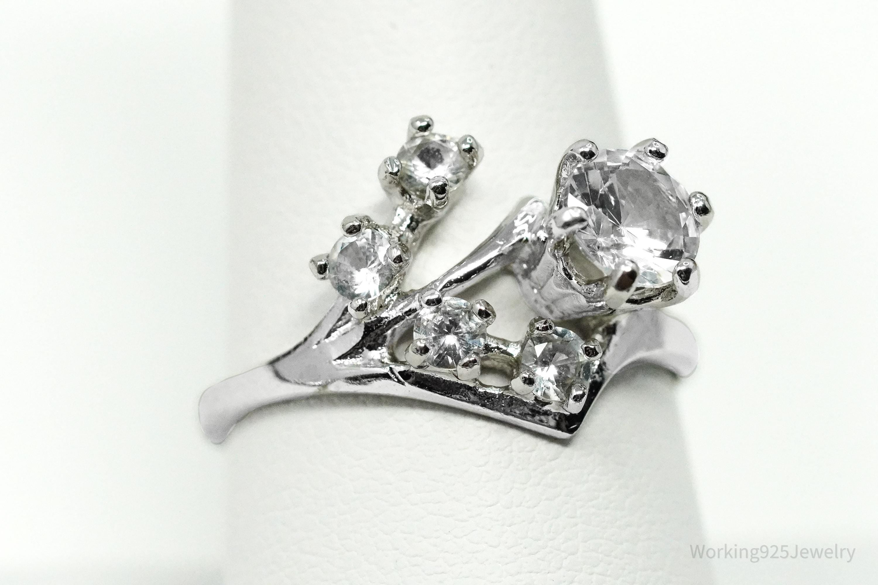 RARE Vintage Mid Century Vargas Mfg. Co. White Topaz Sterling Silver Ring - Size 9