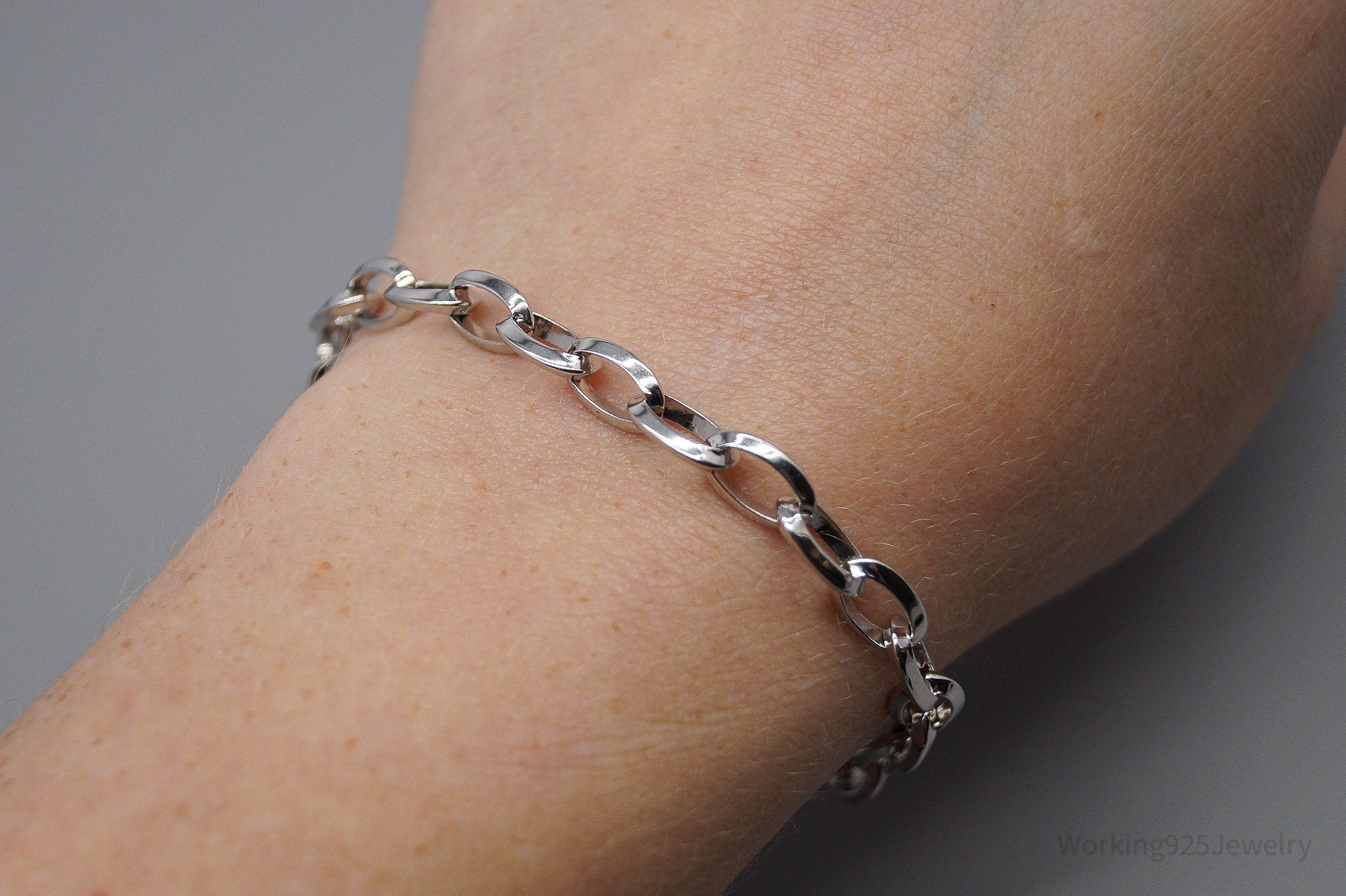Vintage Chain Link Sterling Silver Bracelet - 7.5"