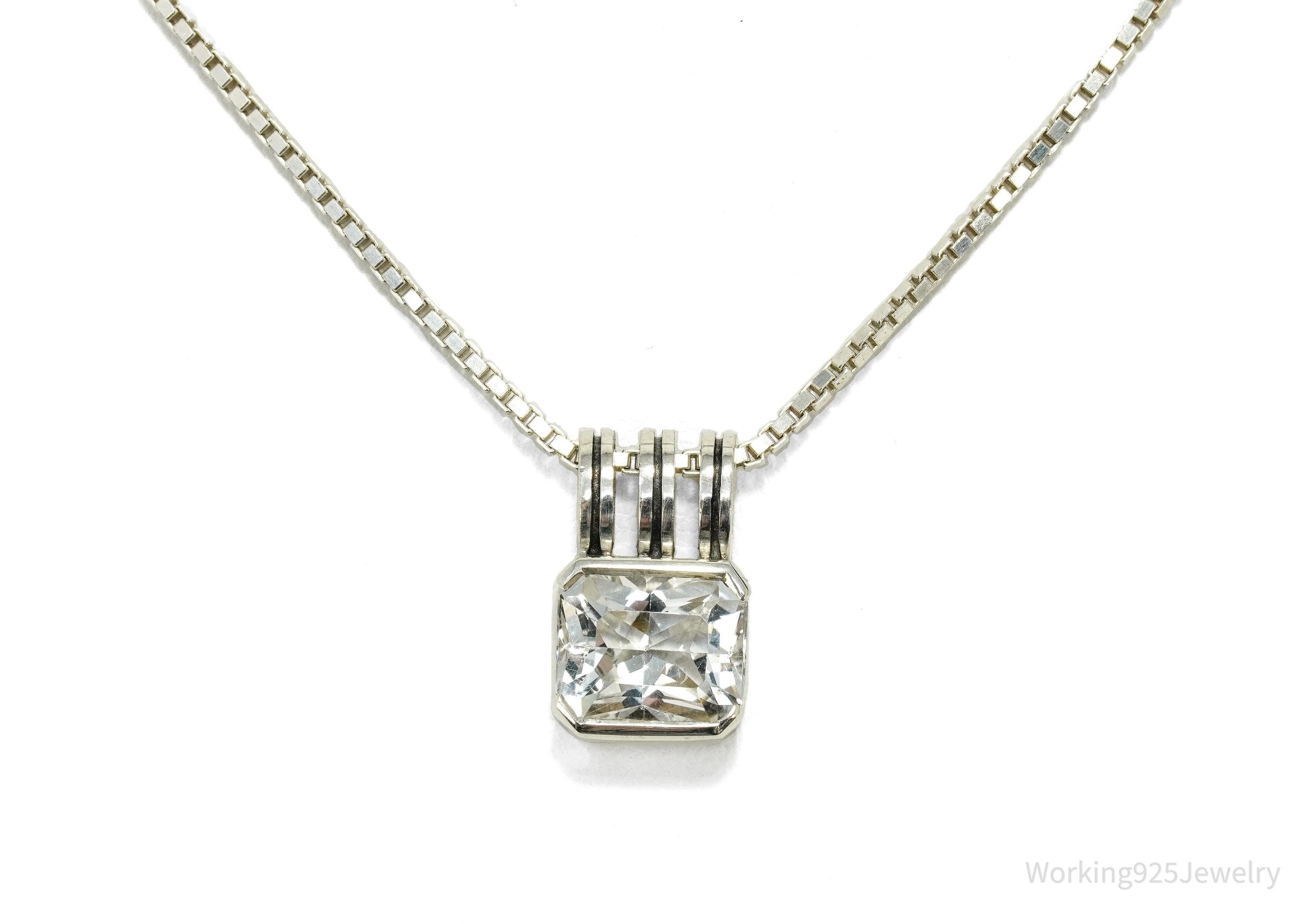 Vintage White Sapphire Sterling Silver Necklace 18"