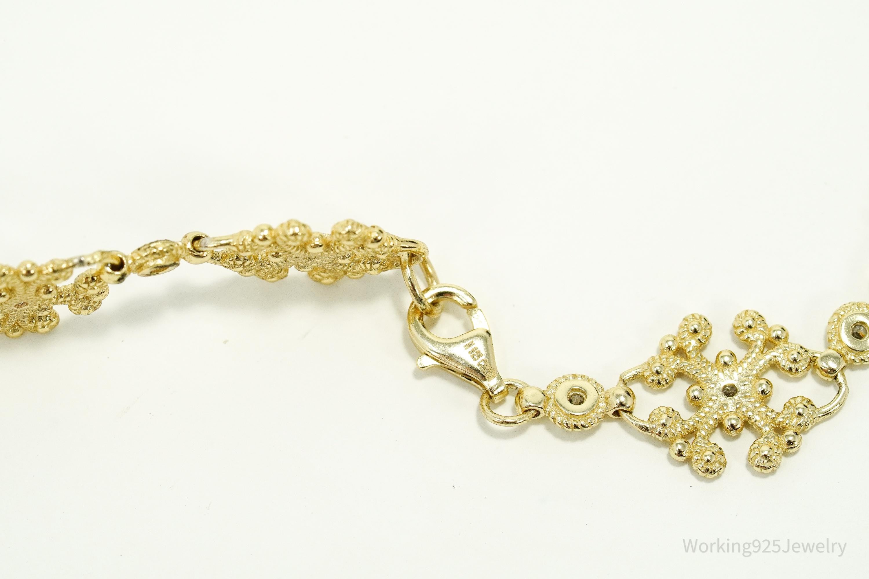 Vintage Gold Vermeil Cubic Zirconia Sterling Silver Necklace 16"