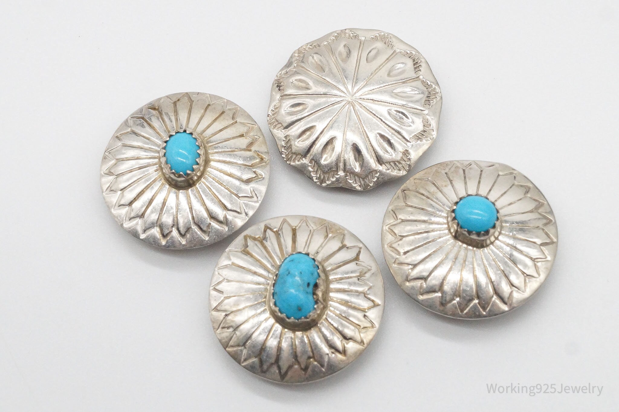 Vintage Native American Unsigned Turquoise Silver Button Covers