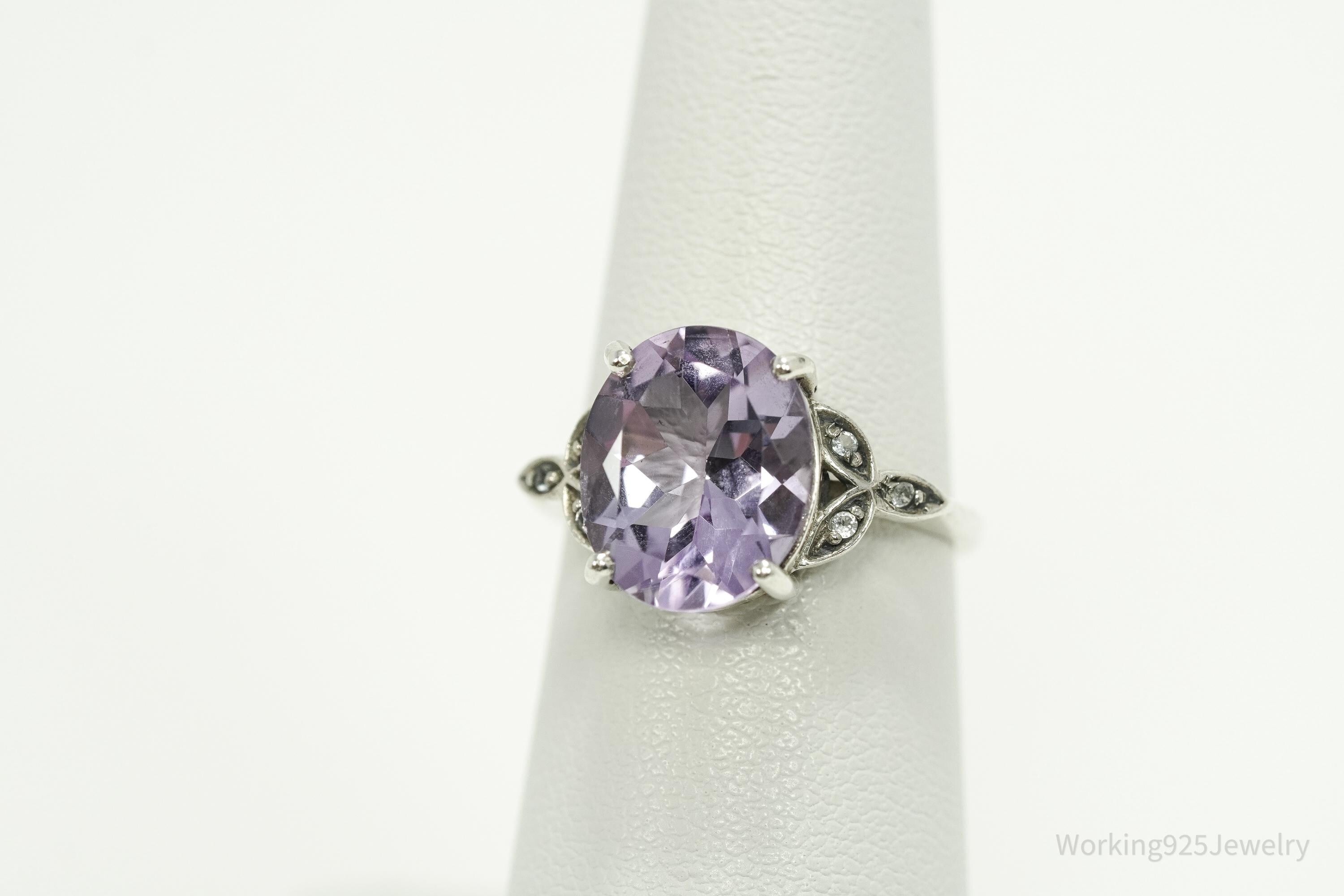 Vintage Amethyst & White Topaz Sterling Silver Ring - Size 5.75