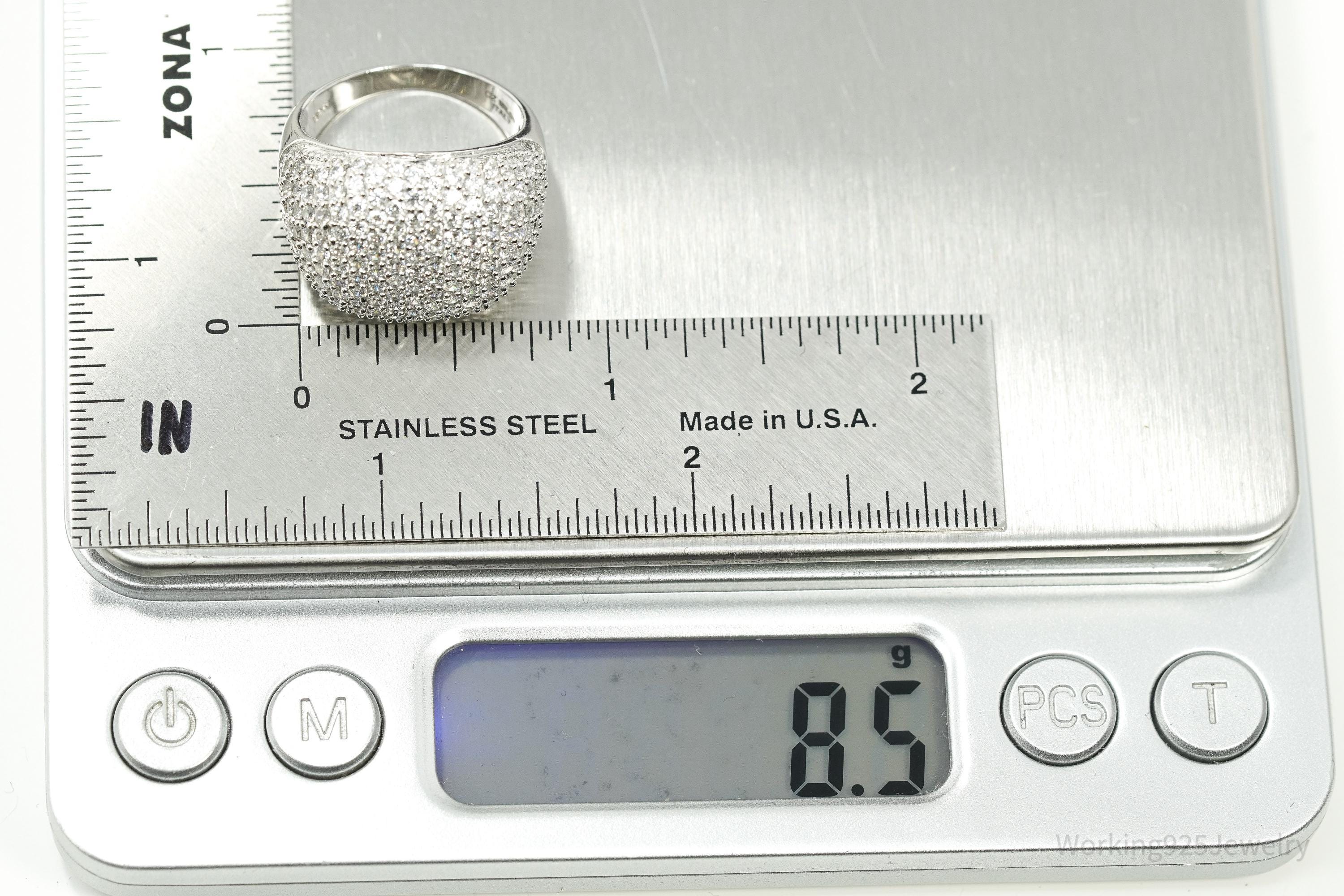 Y2K Italian Milor Pave Cubic Zirconia Dome Sterling Silver Ring Size 7.25