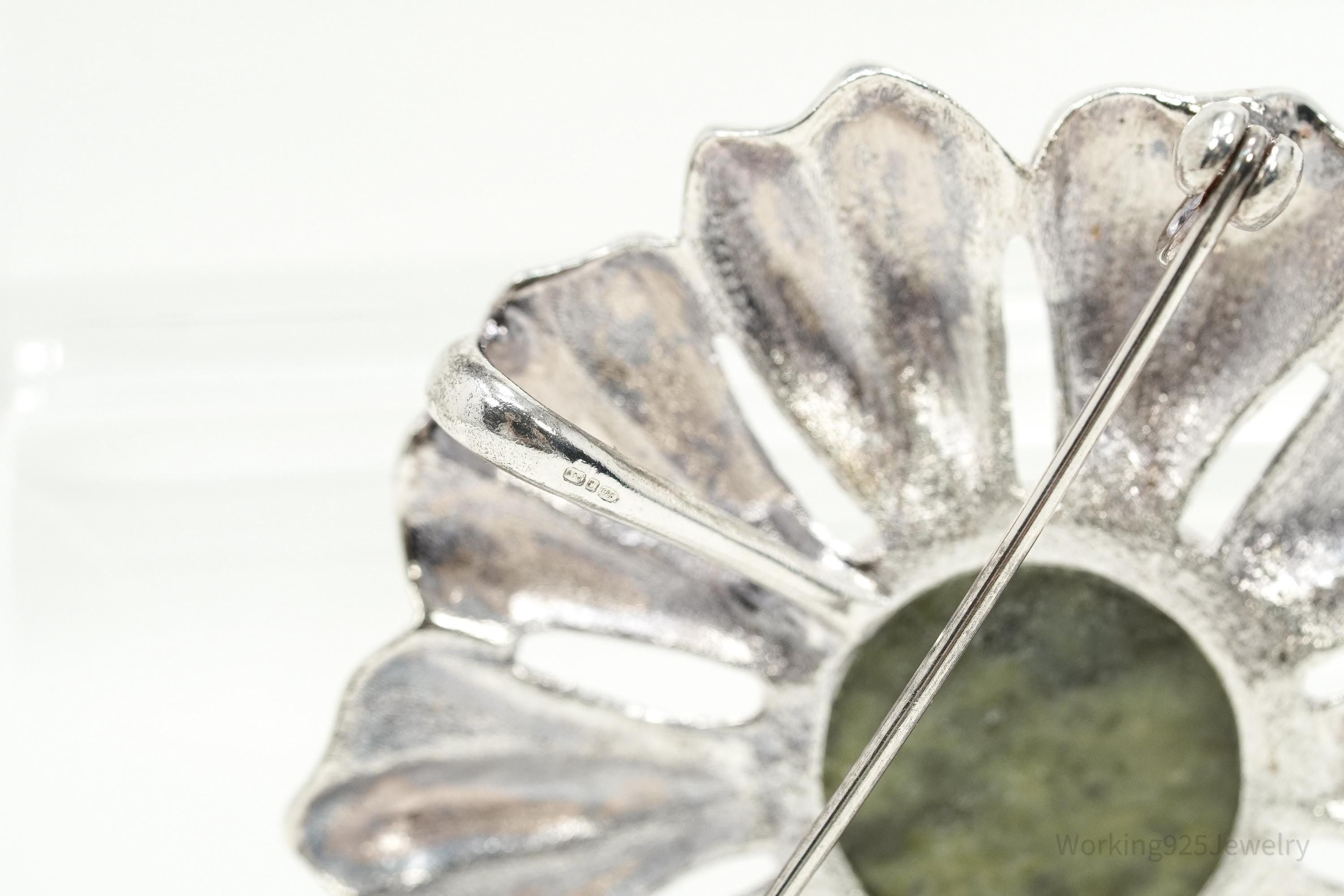 Large Vintage 1990s Connemara Marble Sterling Silver Flower Irish Brooch Pendant 1.75"