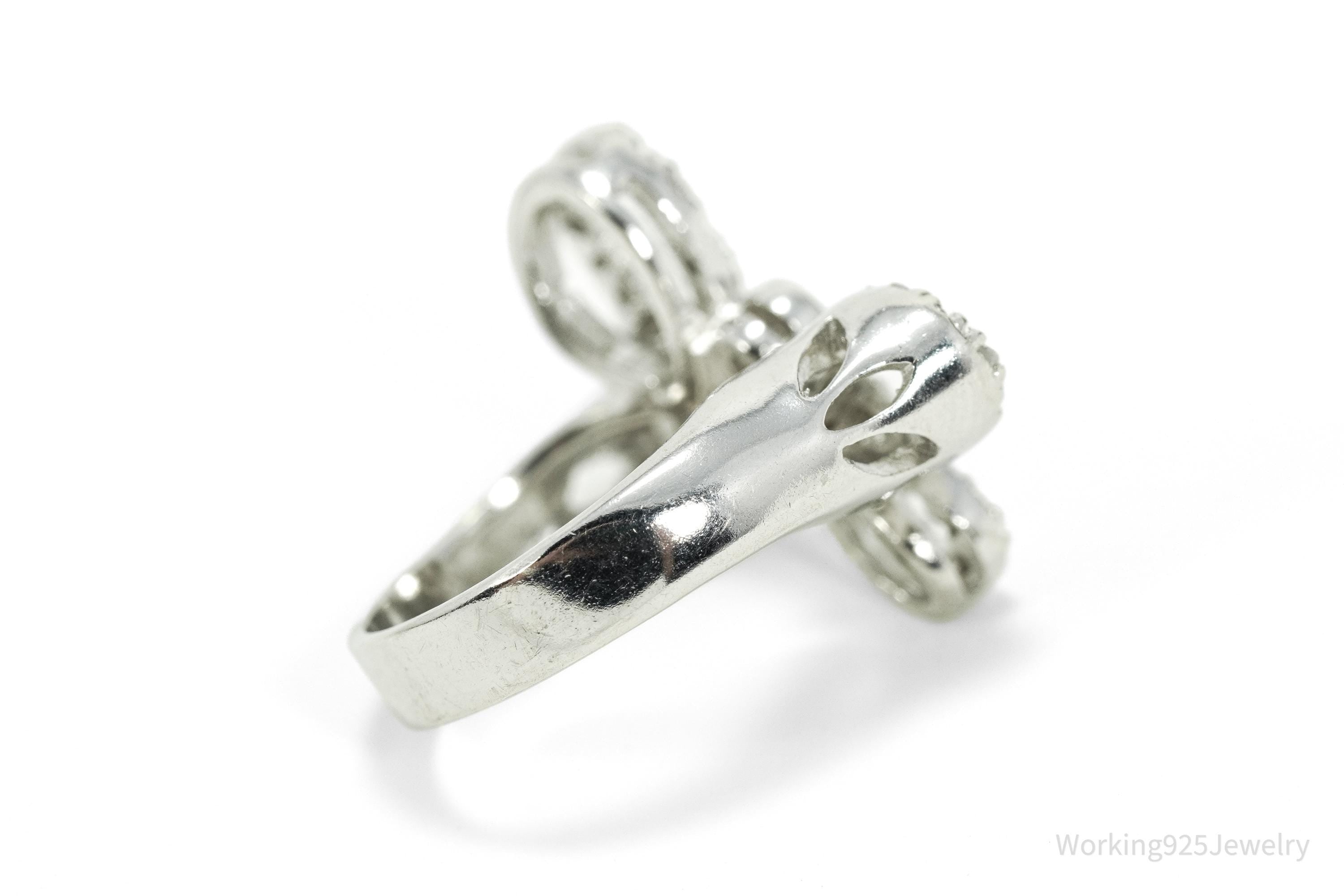 Vintage Cubic Zirconia Butterfly Sterling Silver Ring - Size 6.25