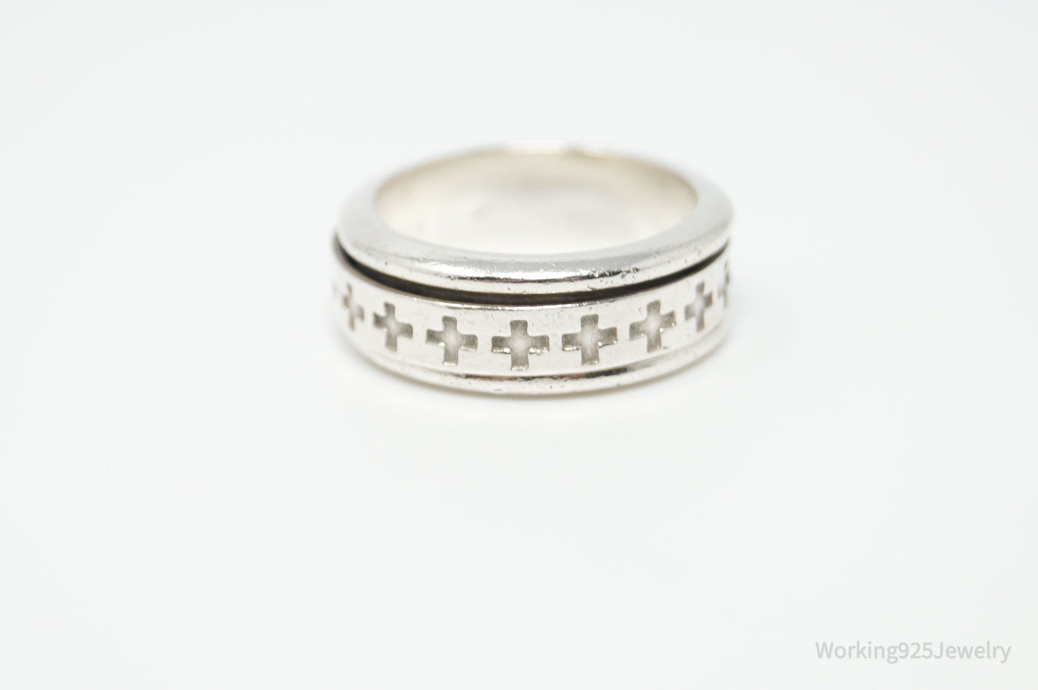 Vintage Mexico Cross Design Sterling Silver Spinner Ring - Sz 7.75