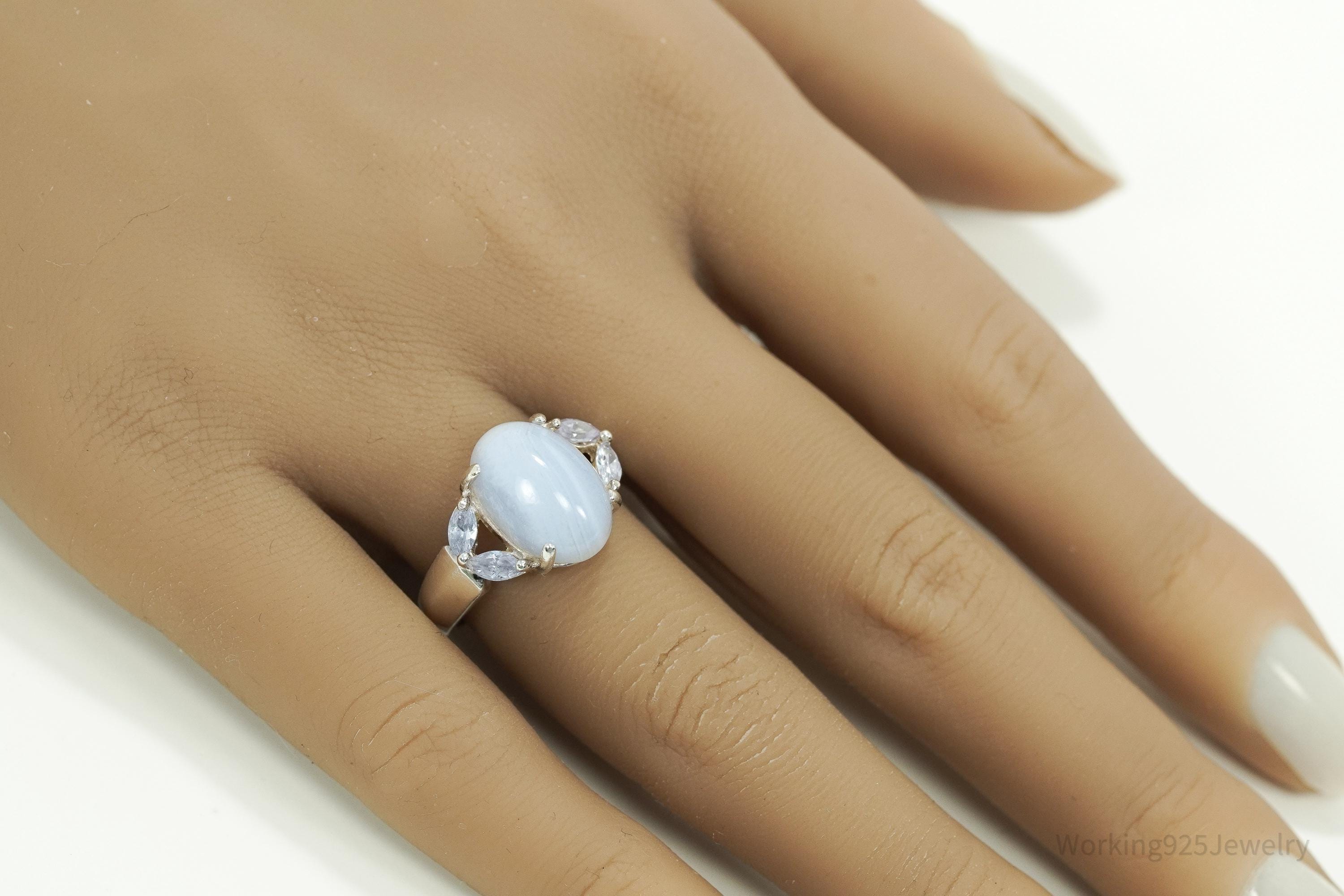 Vintage Blue Lace Agate & Tanzanite Sterling Silver Ring - Size 7.5