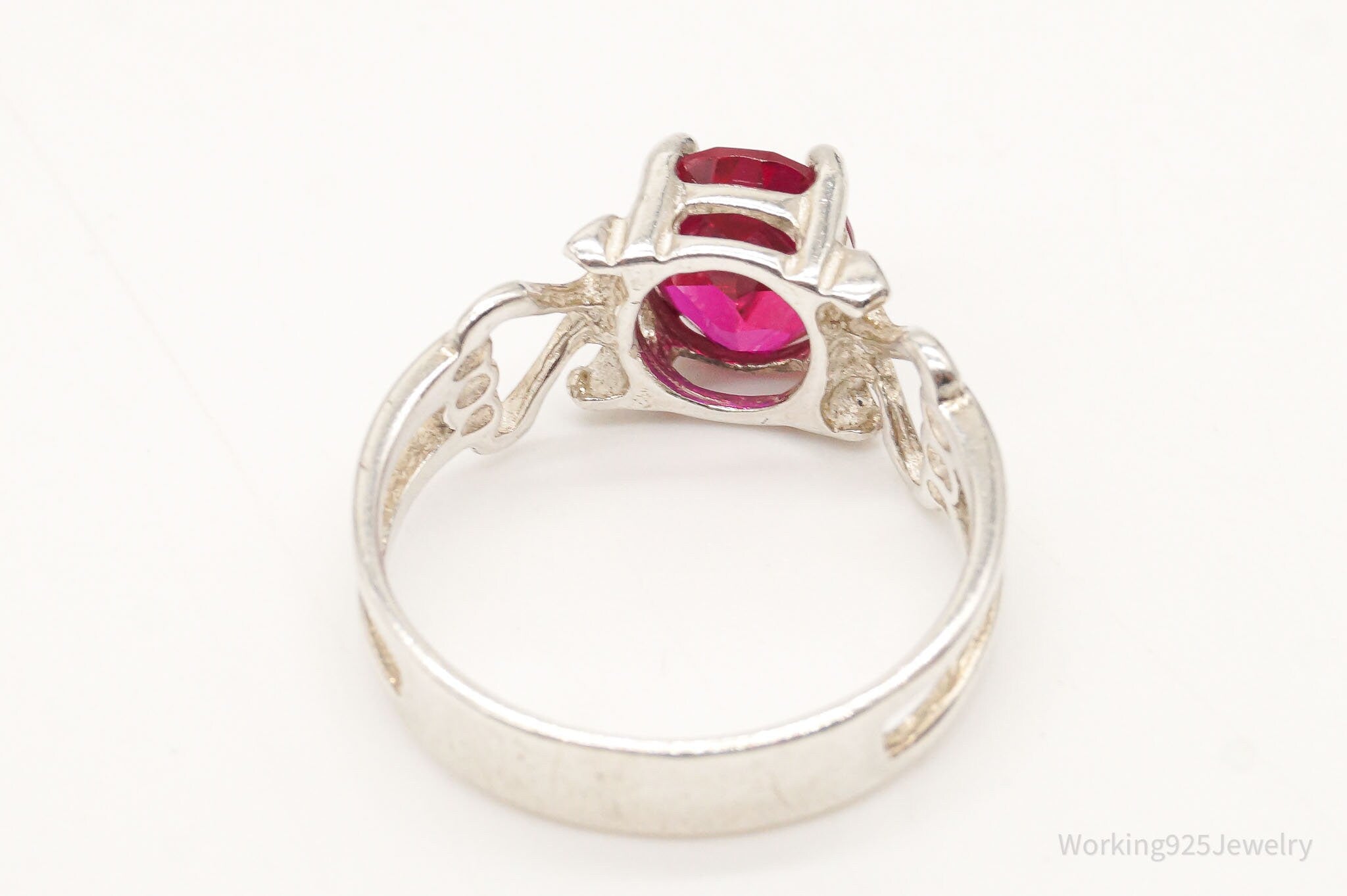 Vintage Ruby Sterling Silver Ring - Size 9.75