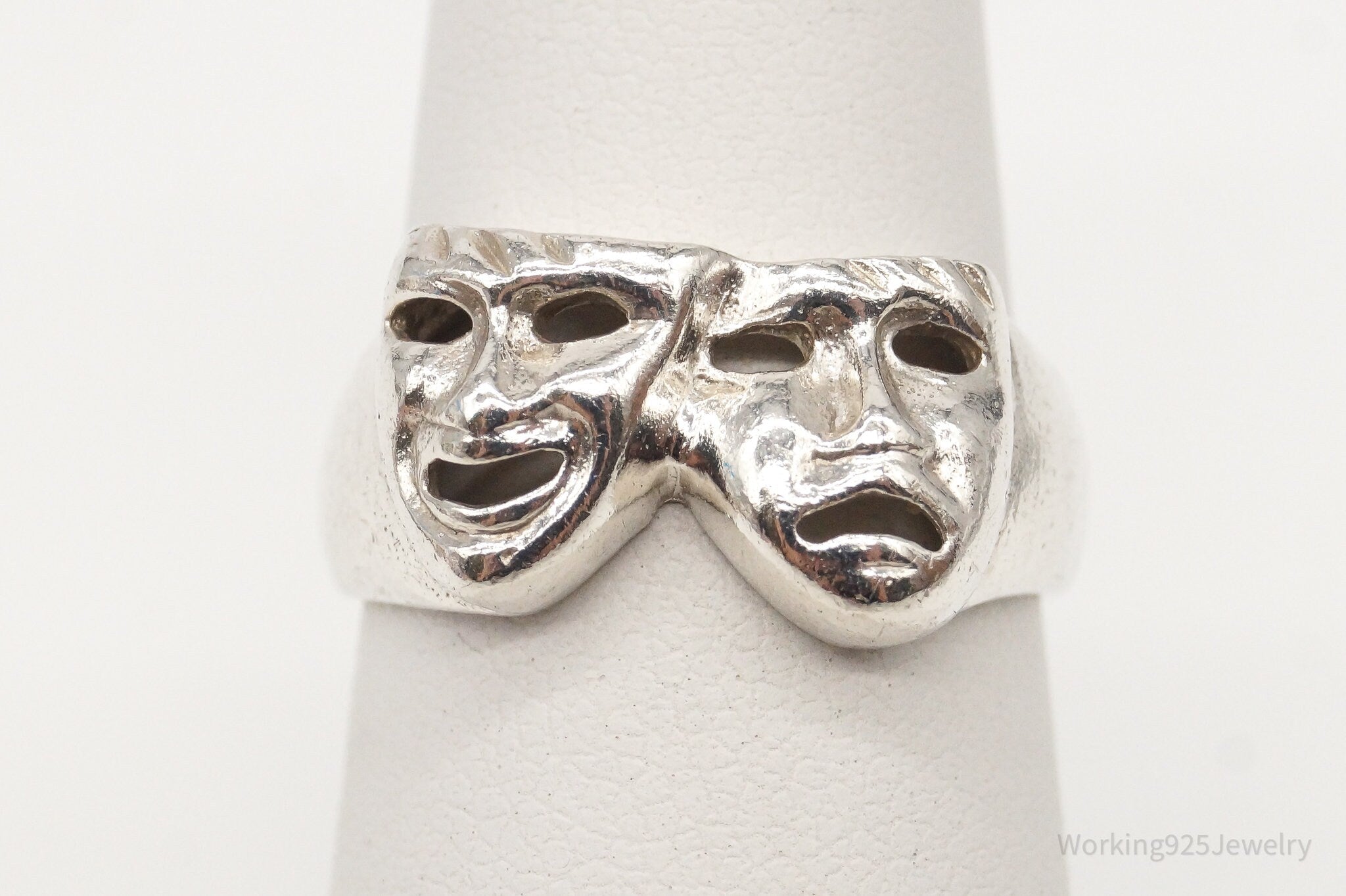 Vintage Tragedy Comedy Masks Sterling Silver Ring - Size 5.75