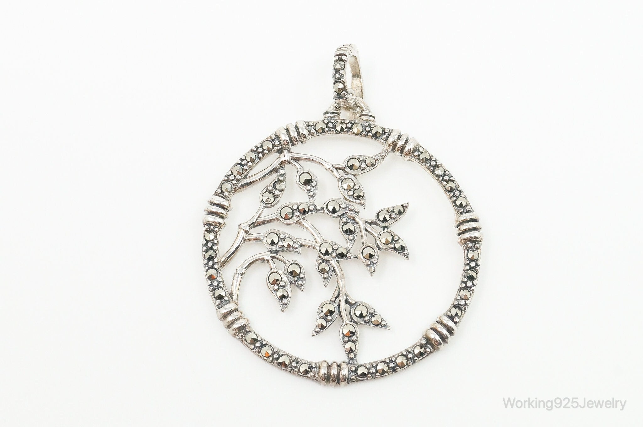 Vintage Large Marcasite Tree Limbs Sterling Silver Necklace Pendant