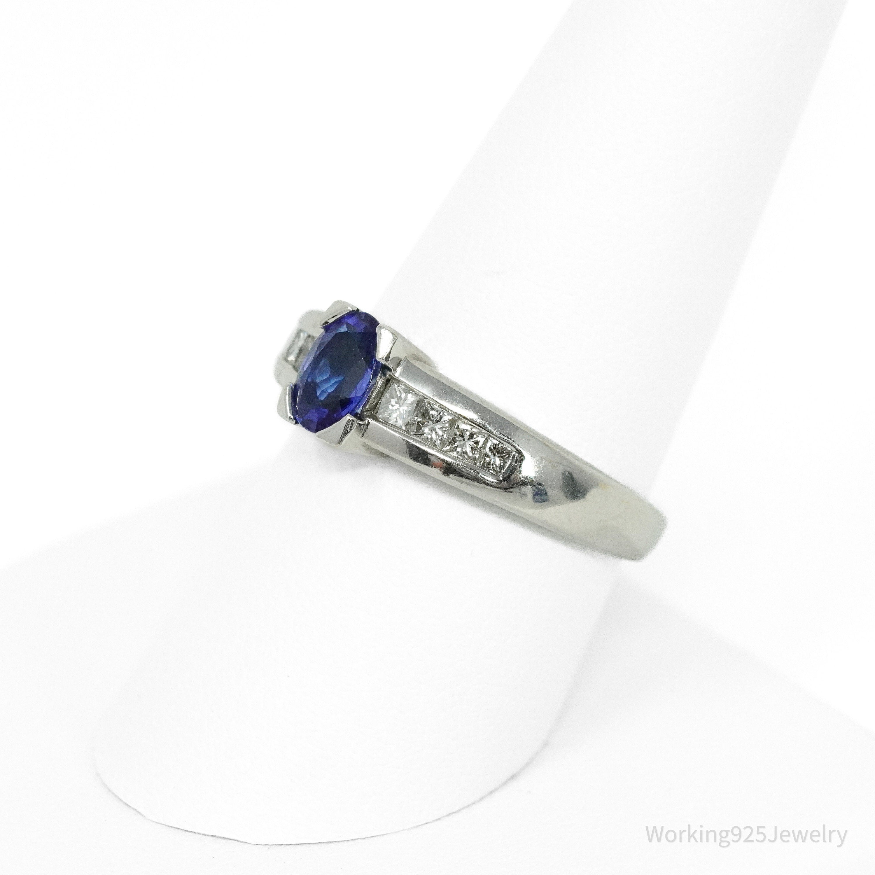 14K White Gold, Diamond & Oval Tanzanite Cocktail Ring - Size 9