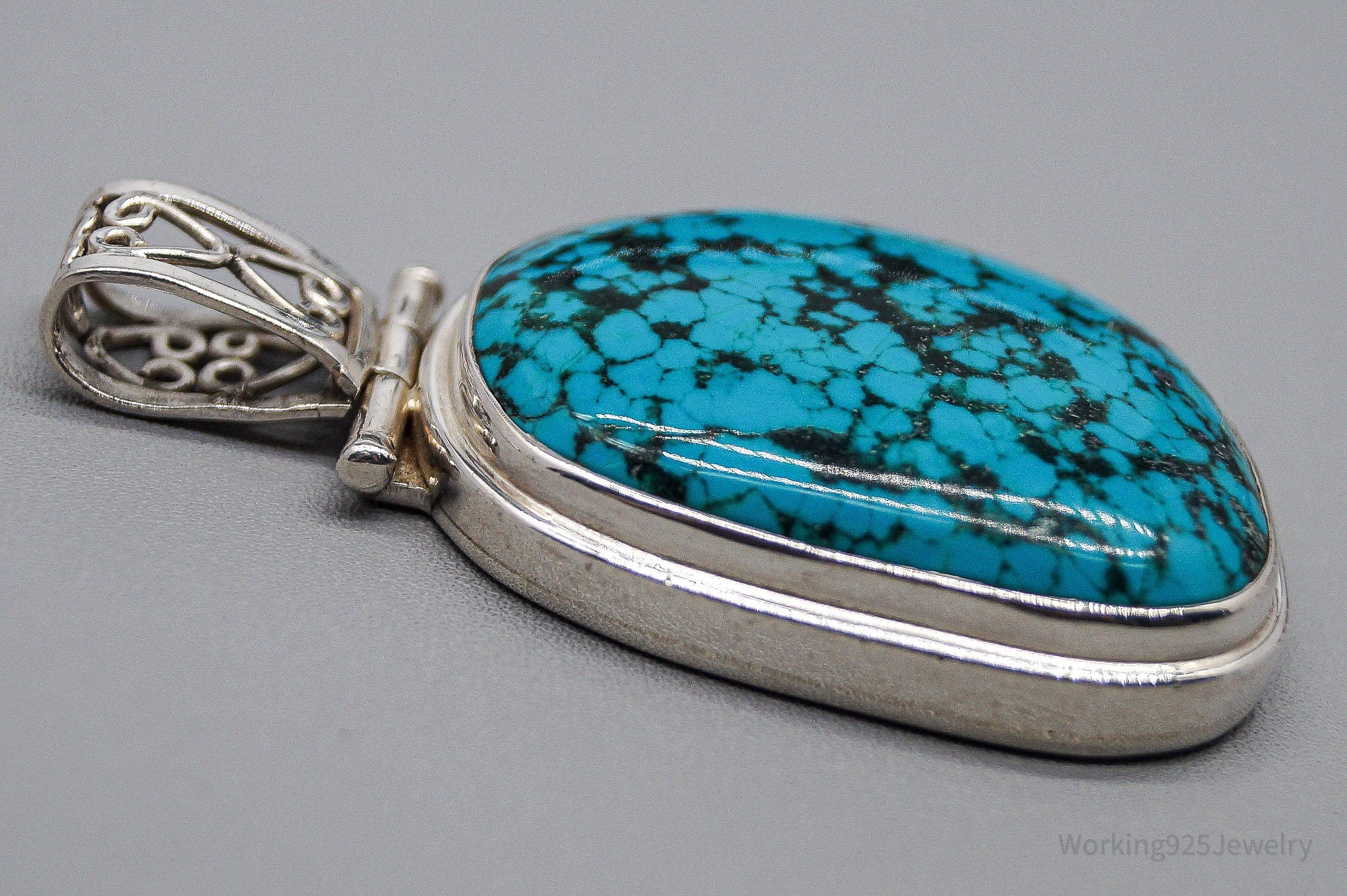 Large Vintage Blue Turquoise Sterling Silver Pendant