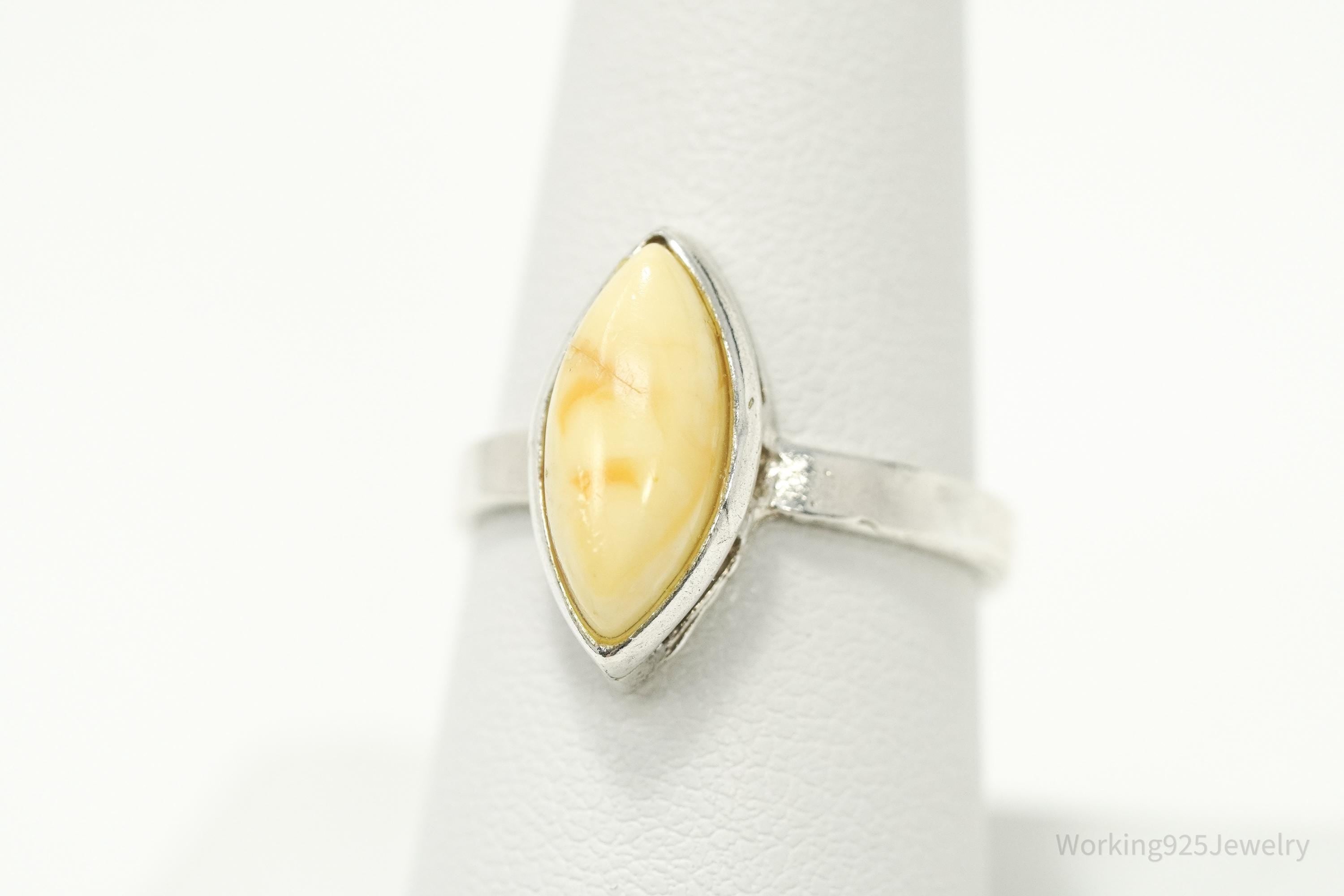 Vintage Yellow Amber Sterling Silver Ring - Size 8