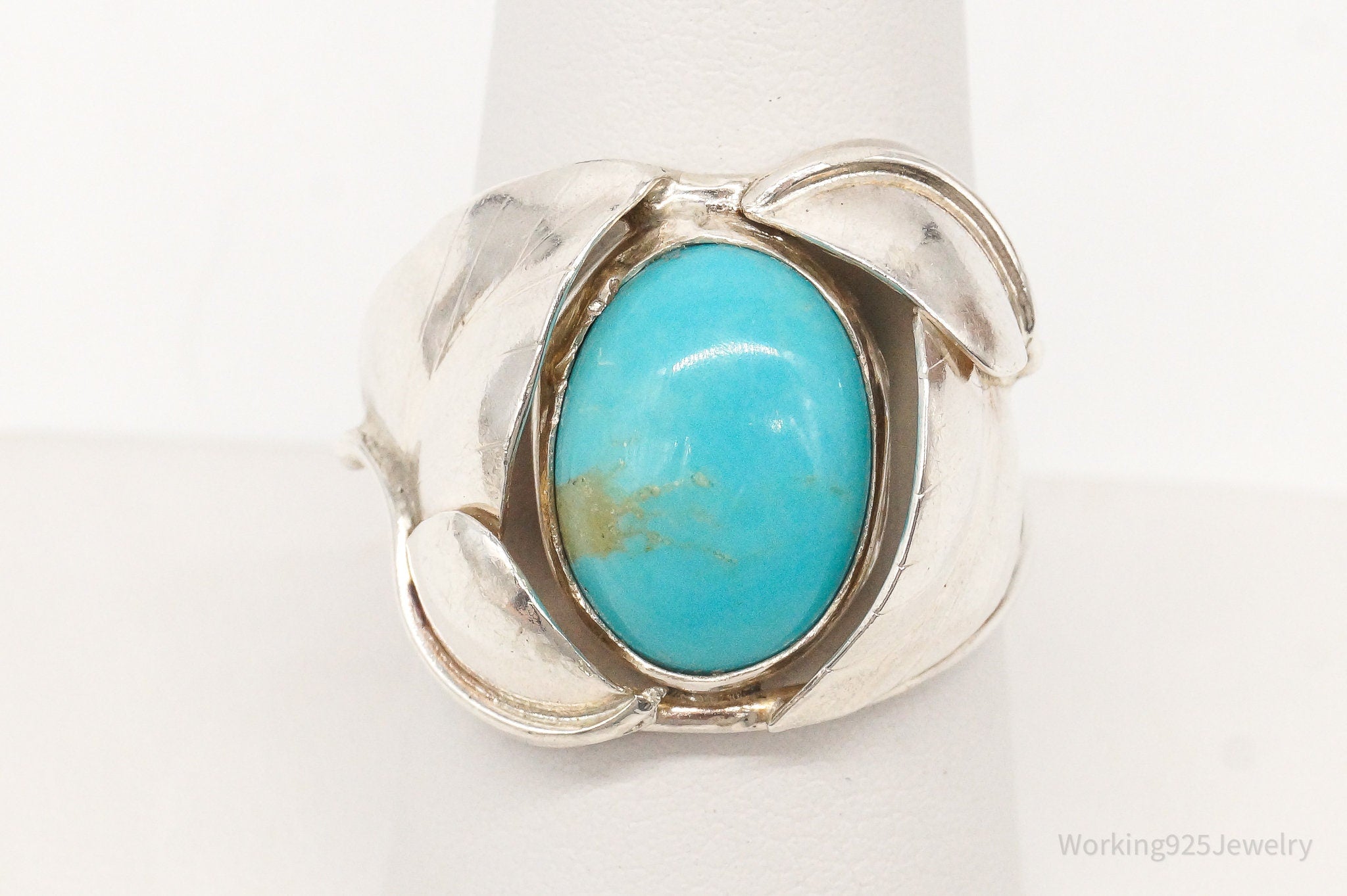 Vintage Turquoise Silver Ring - Size 9.25