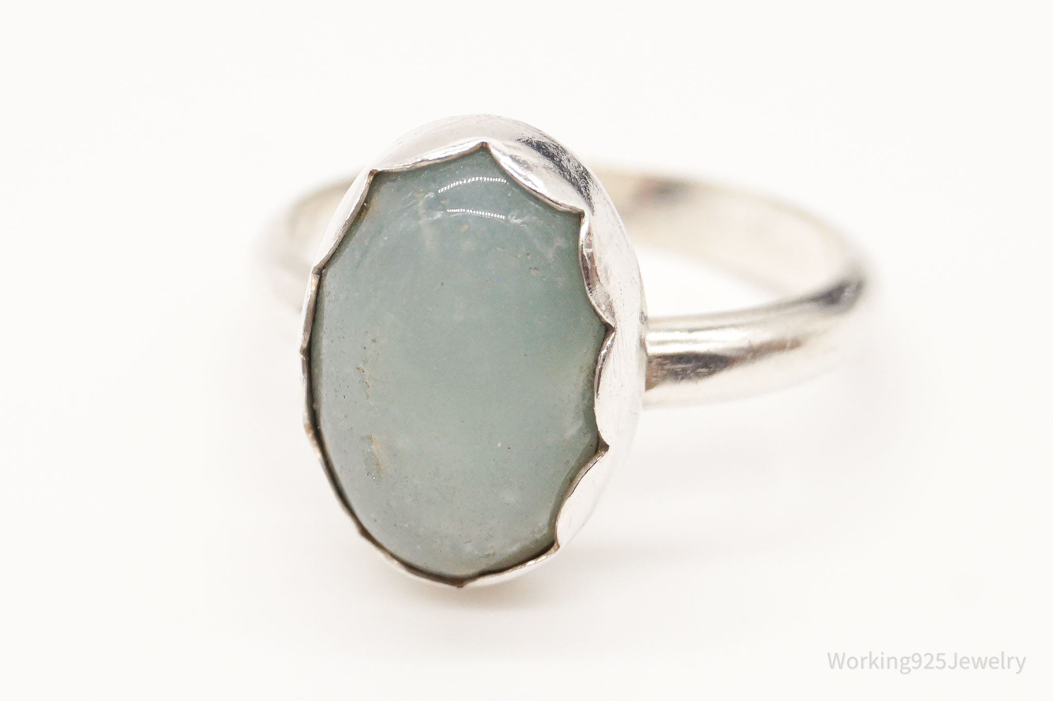 Vintage Chalcedony Modernist Silver Ring - Size 7.75