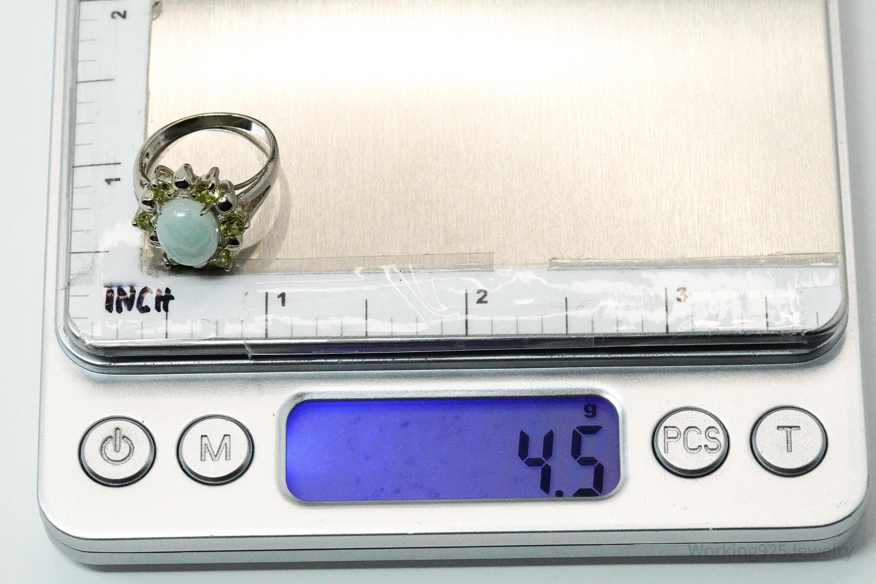 Vintage Green Jade & Peridot Sterling Silver Ring - Size 6