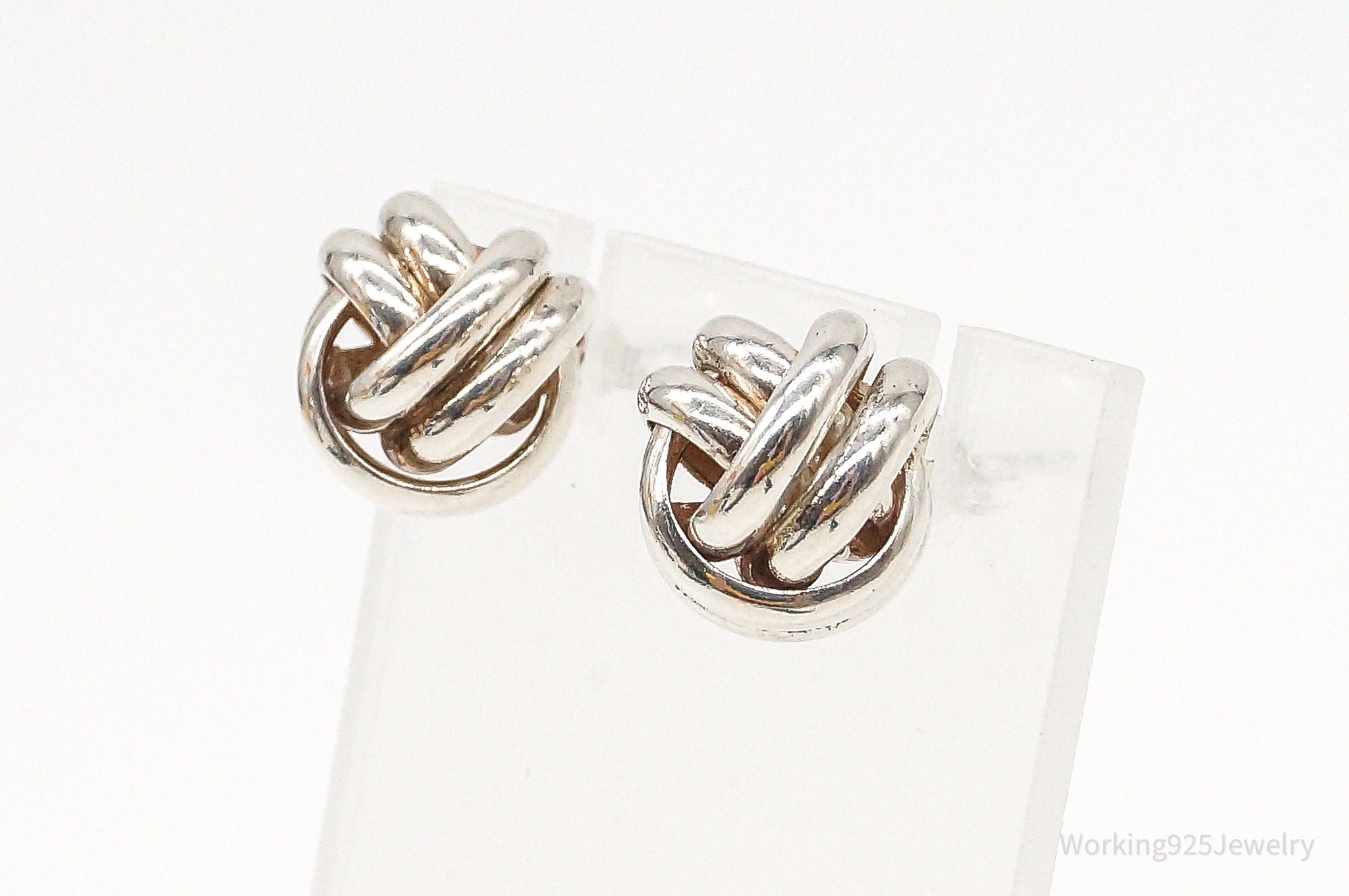 Vintage Sleek Modernist Knot Sterling Silver Earrings