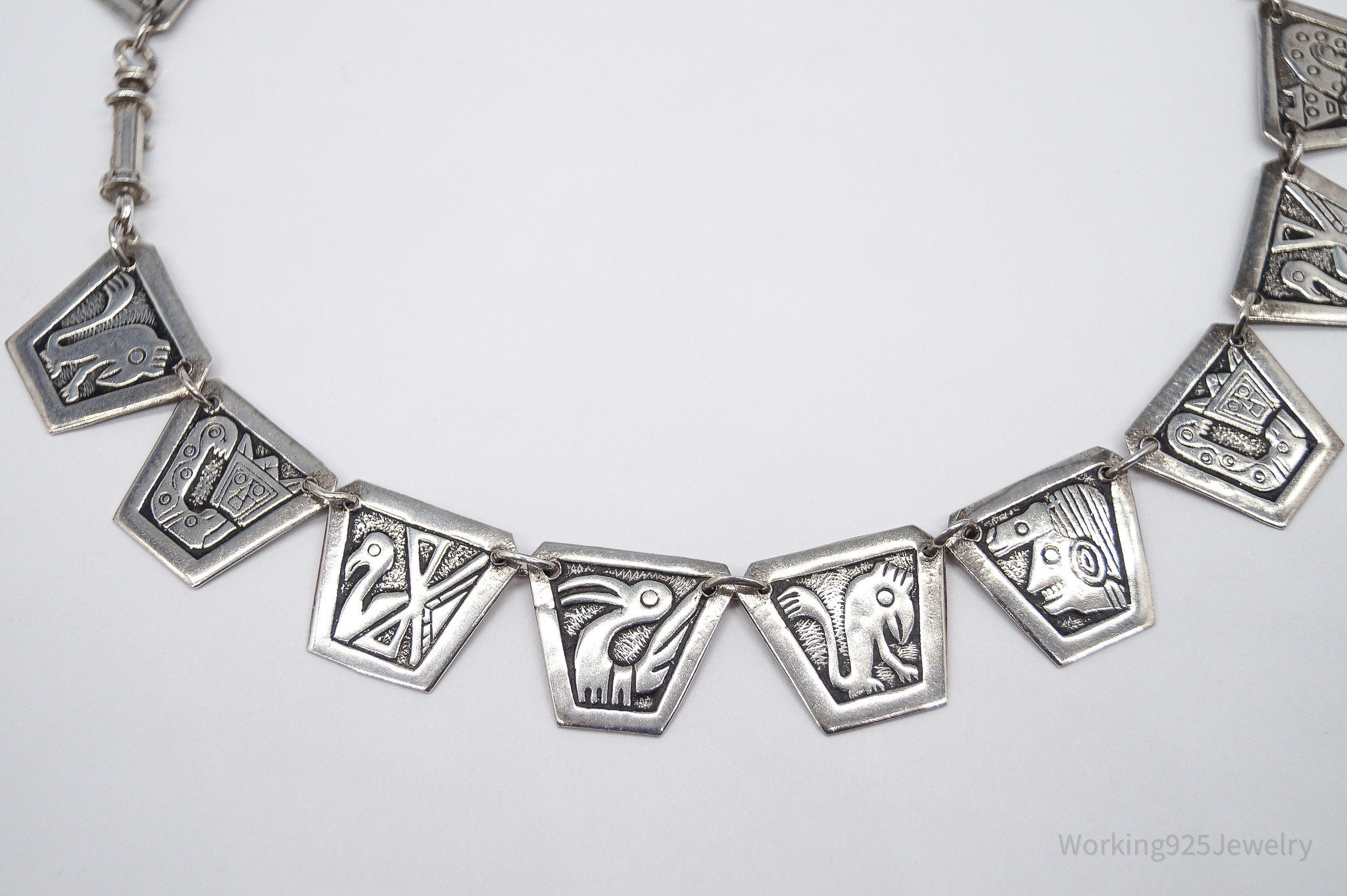 Vintage Peru Sterling Silver Storyteller Necklace 17"