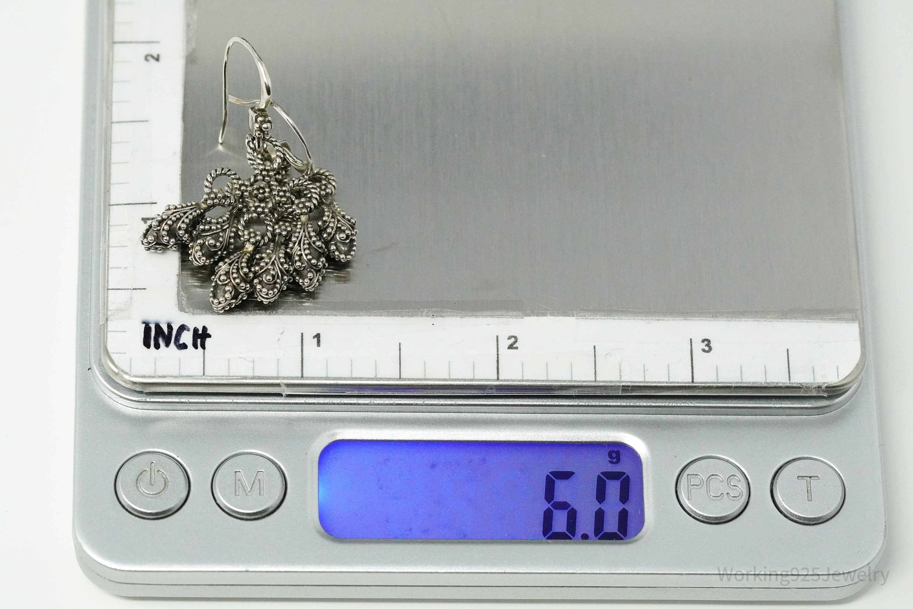 Vintage Granulated Style Sterling Silver Earrings