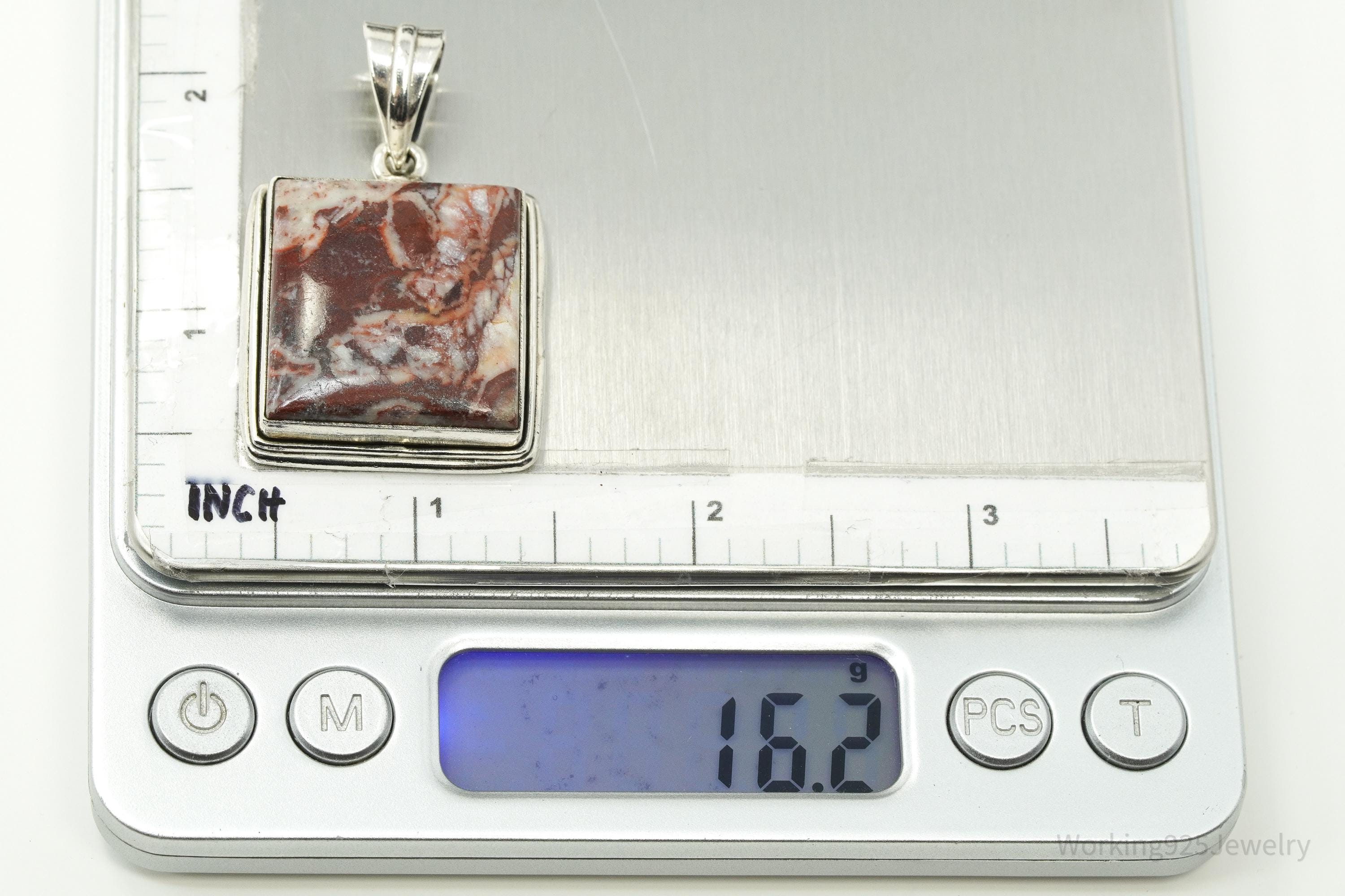 Vintage Copper Agate Sterling Silver Necklace Pendant