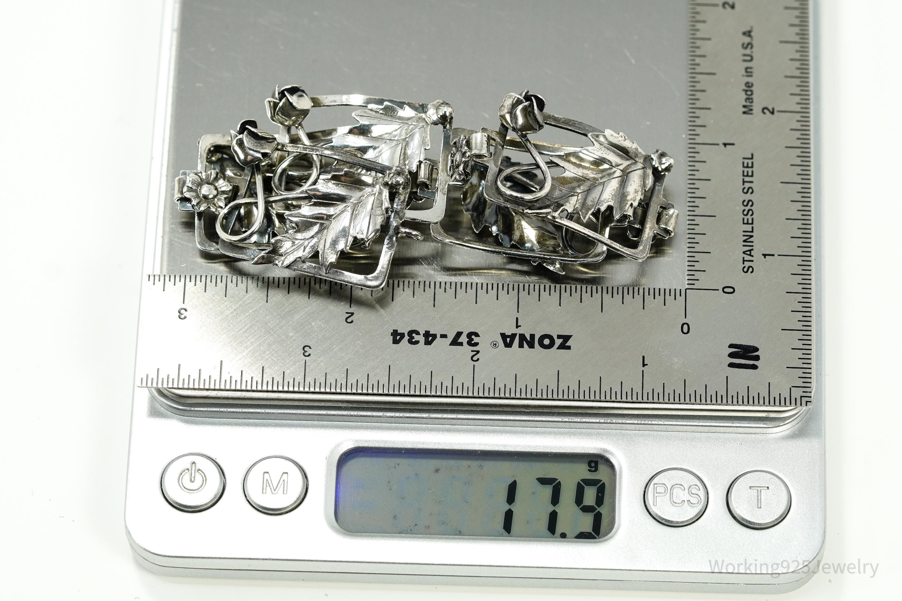 Antique Floral Sterling Silver Bracelet 7.5"