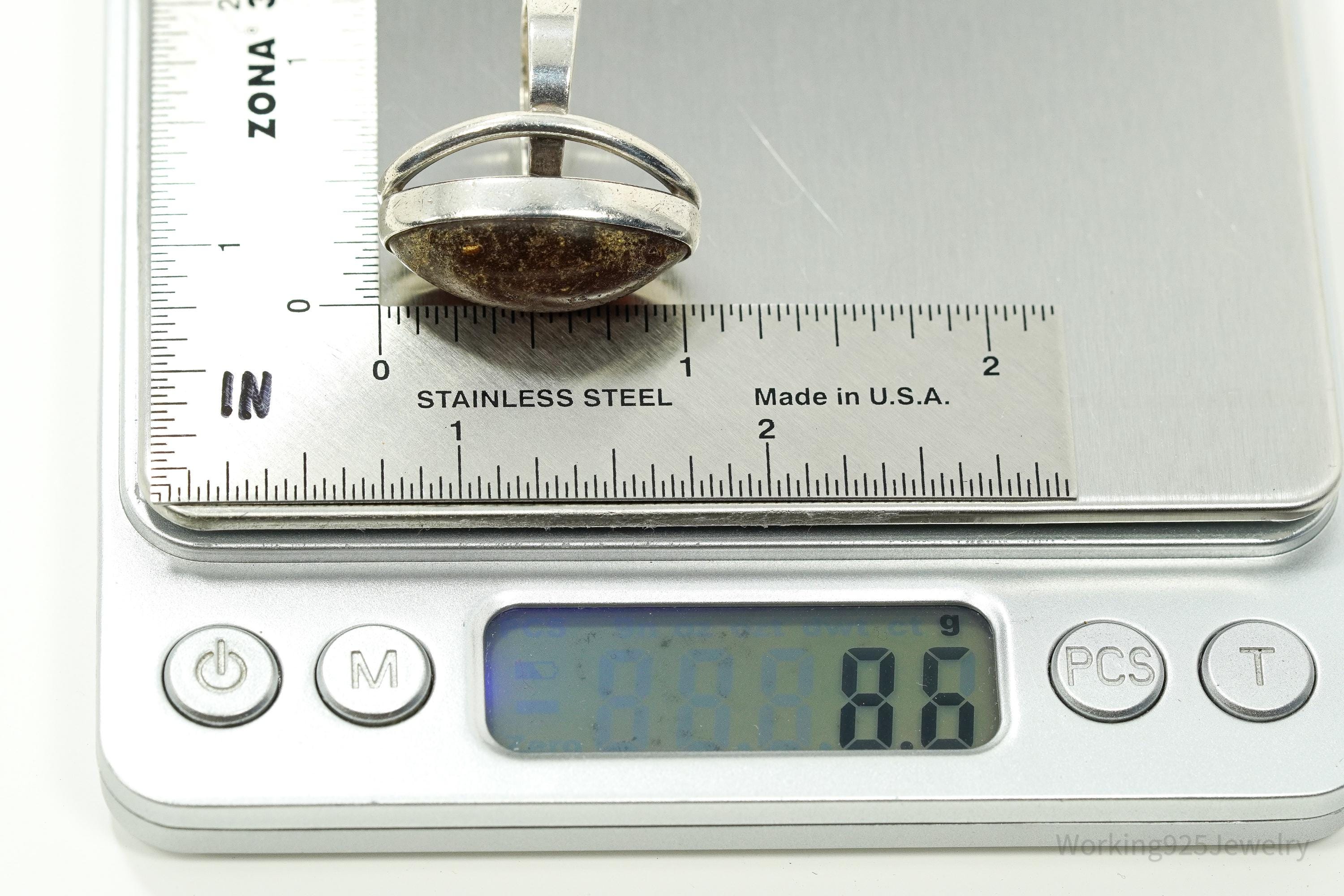 Rare Vintage 1950s Denmark Modernist Niels Erik Amber Sterling Silver Ring - Size 6.25