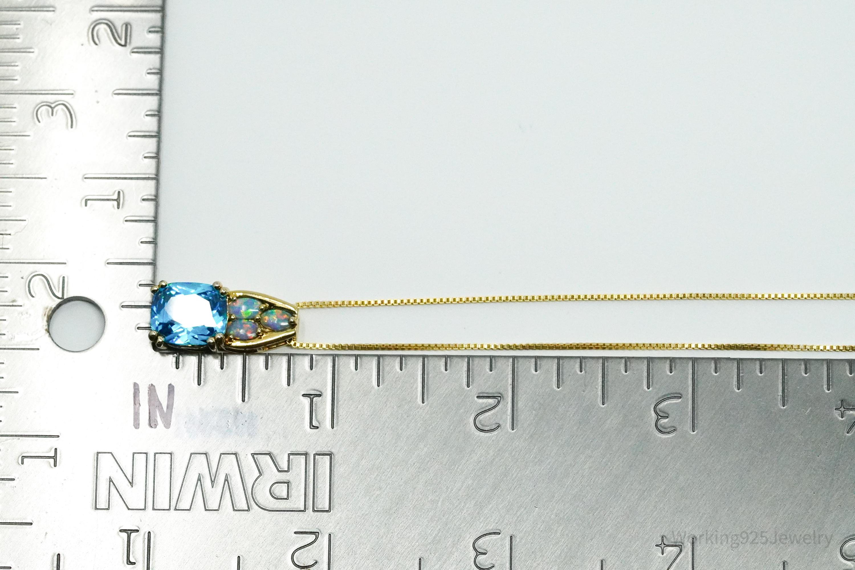 Vintage Blue Tourmaline & Opal Gold Vermeil Sterling Silver Necklace 16"