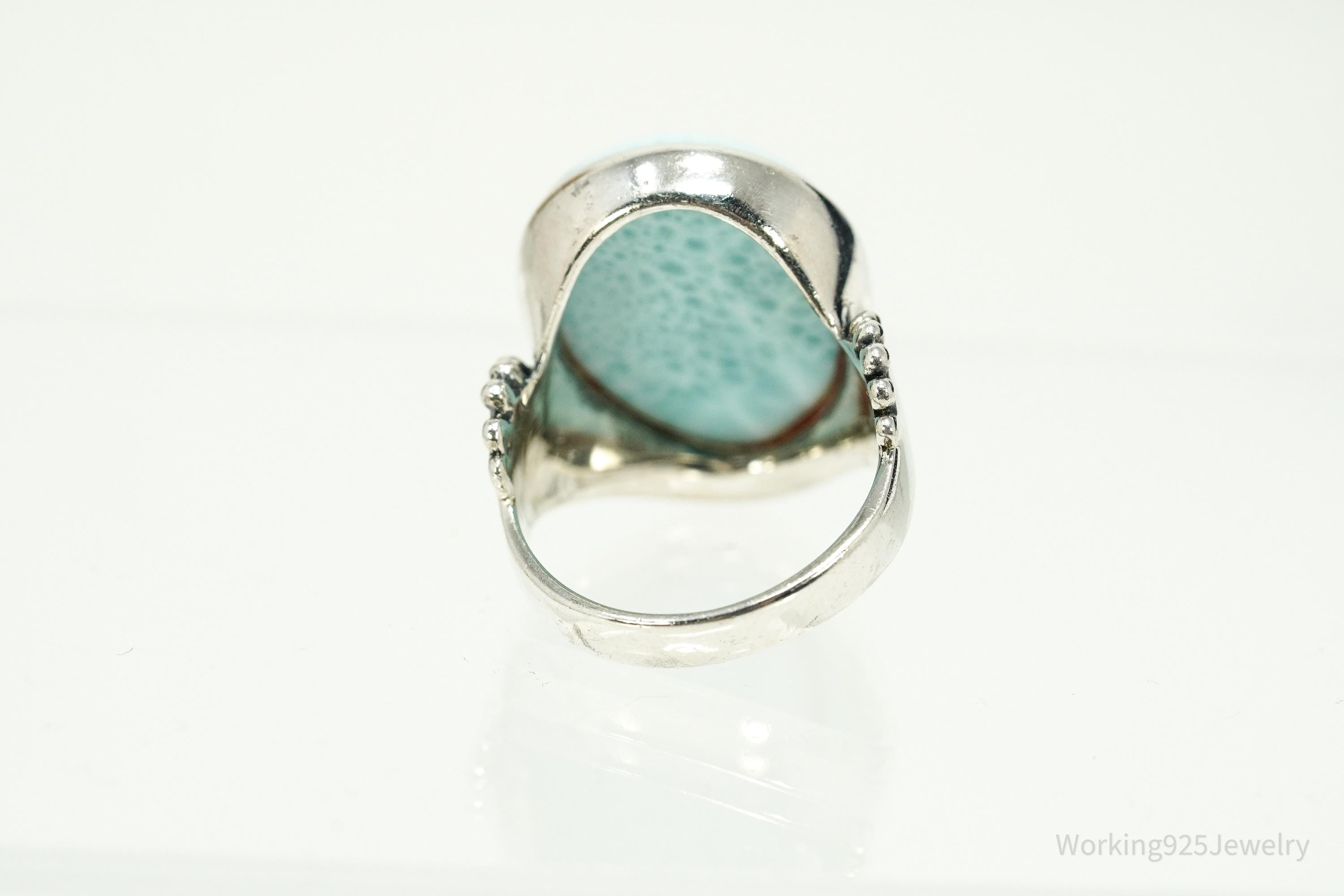 Vintage SAJEN Large Blue Larimar Sterling Silver Ring - Size 10
