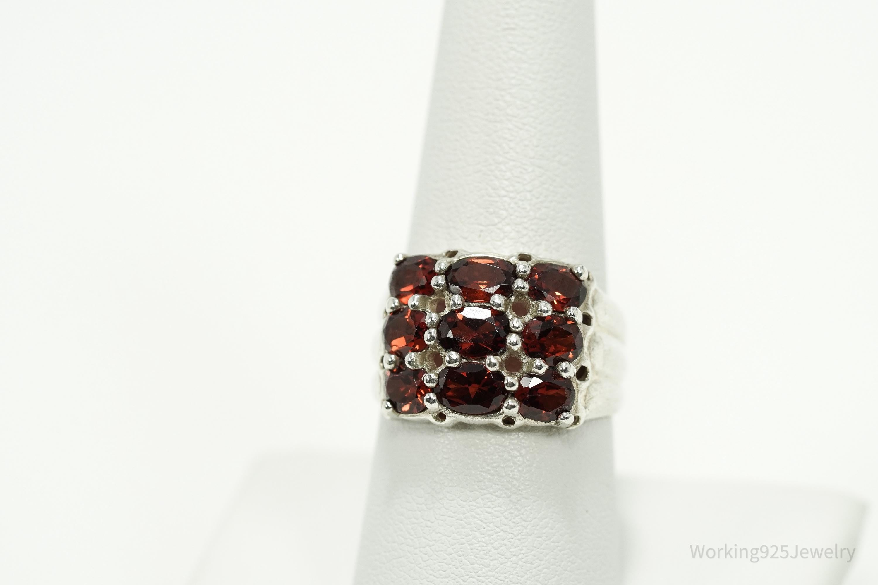 Vintage Garnet Sterling Silver Ring - Size 8.25