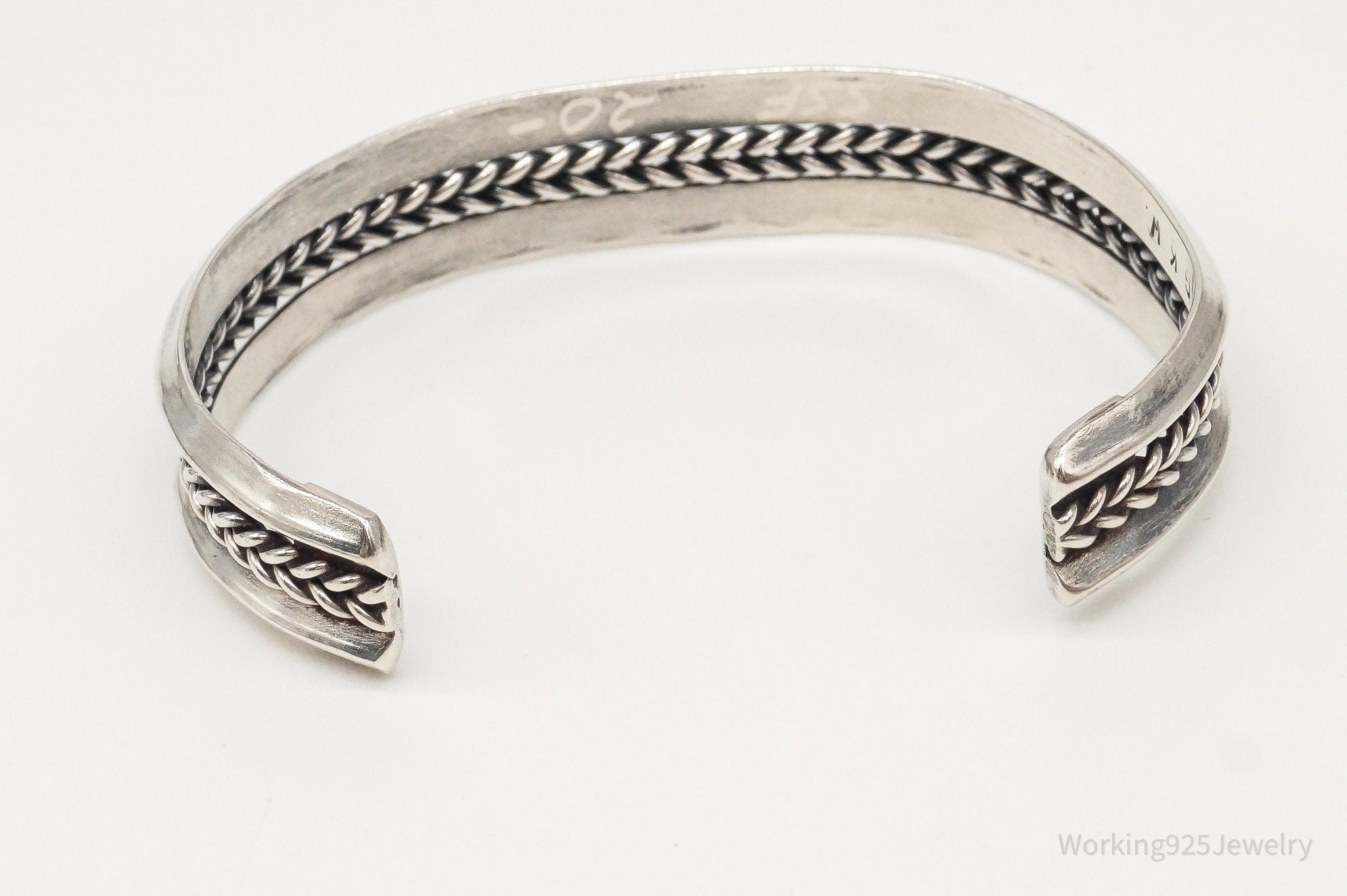 Vintage Native American Guy K Williams Silver Rope Cable Cuff Bracelet