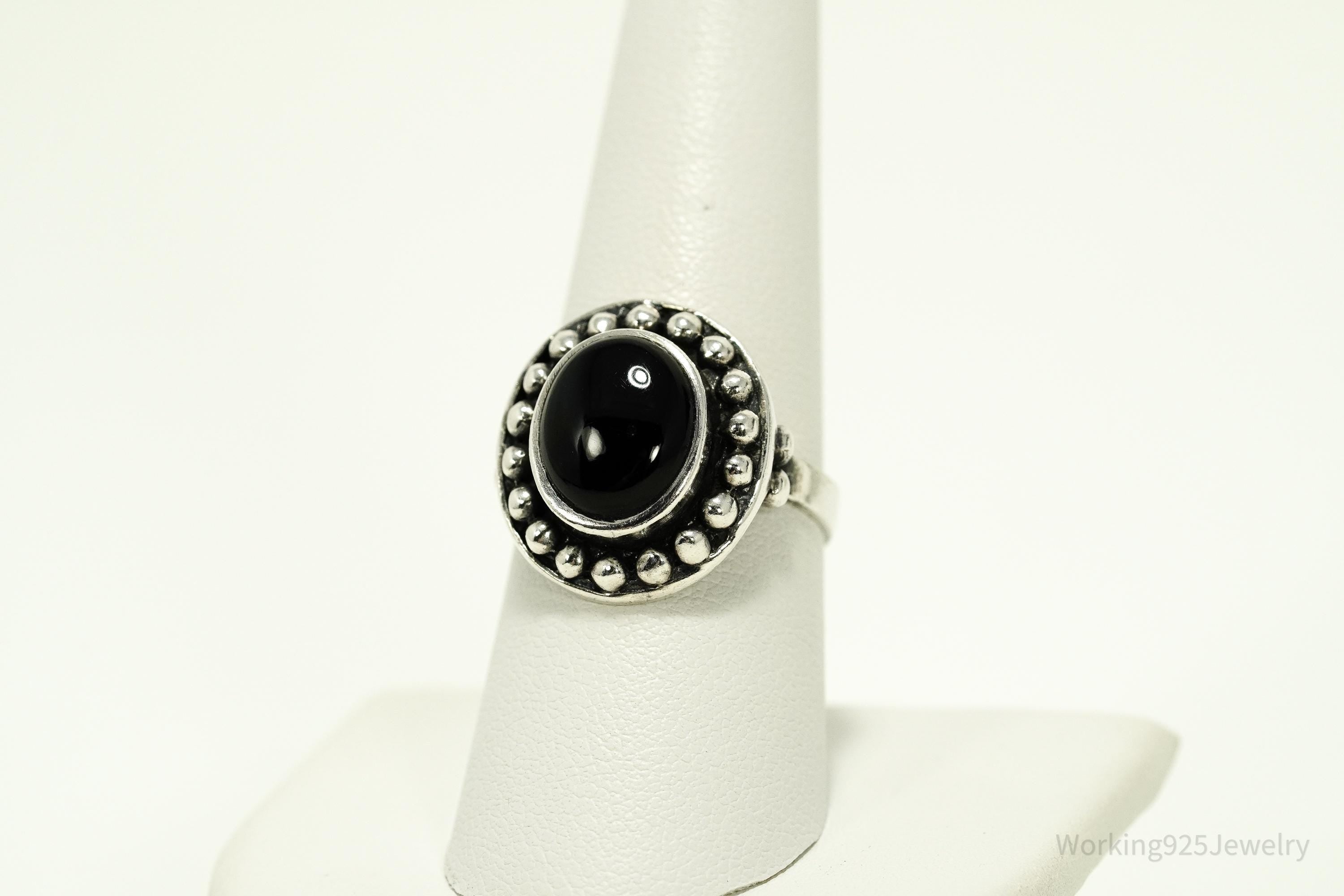 Vintage Black Onyx Sterling Silver Ring - Size 8.25